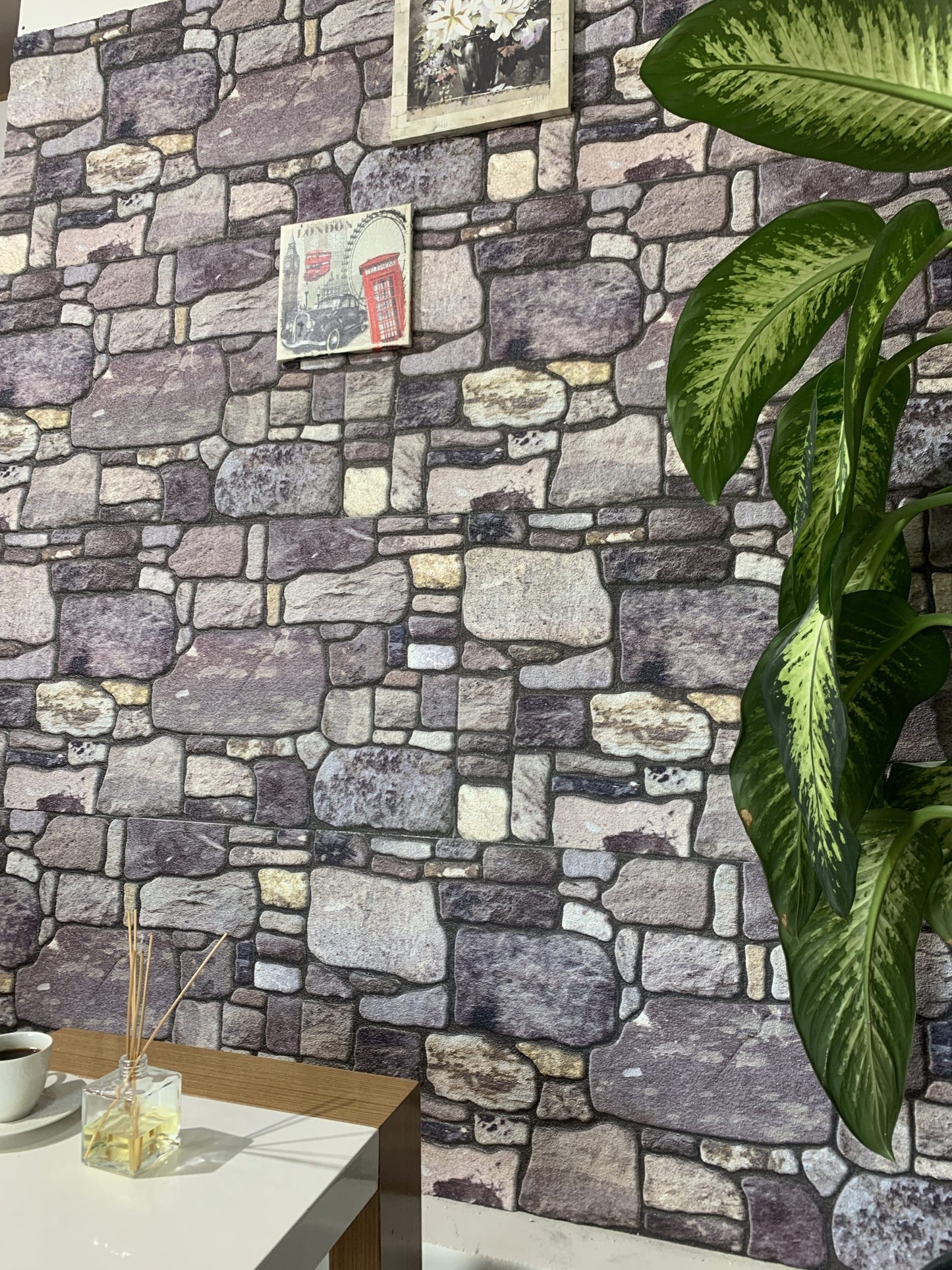 Dundee Deco 3D Wall Panels - Cladding, Purple Cream Stone Look Wall Paneling, Styrofoam Facing for Interior and Exterior Applications, DIY, Set of 10, Covers 54 sq ft