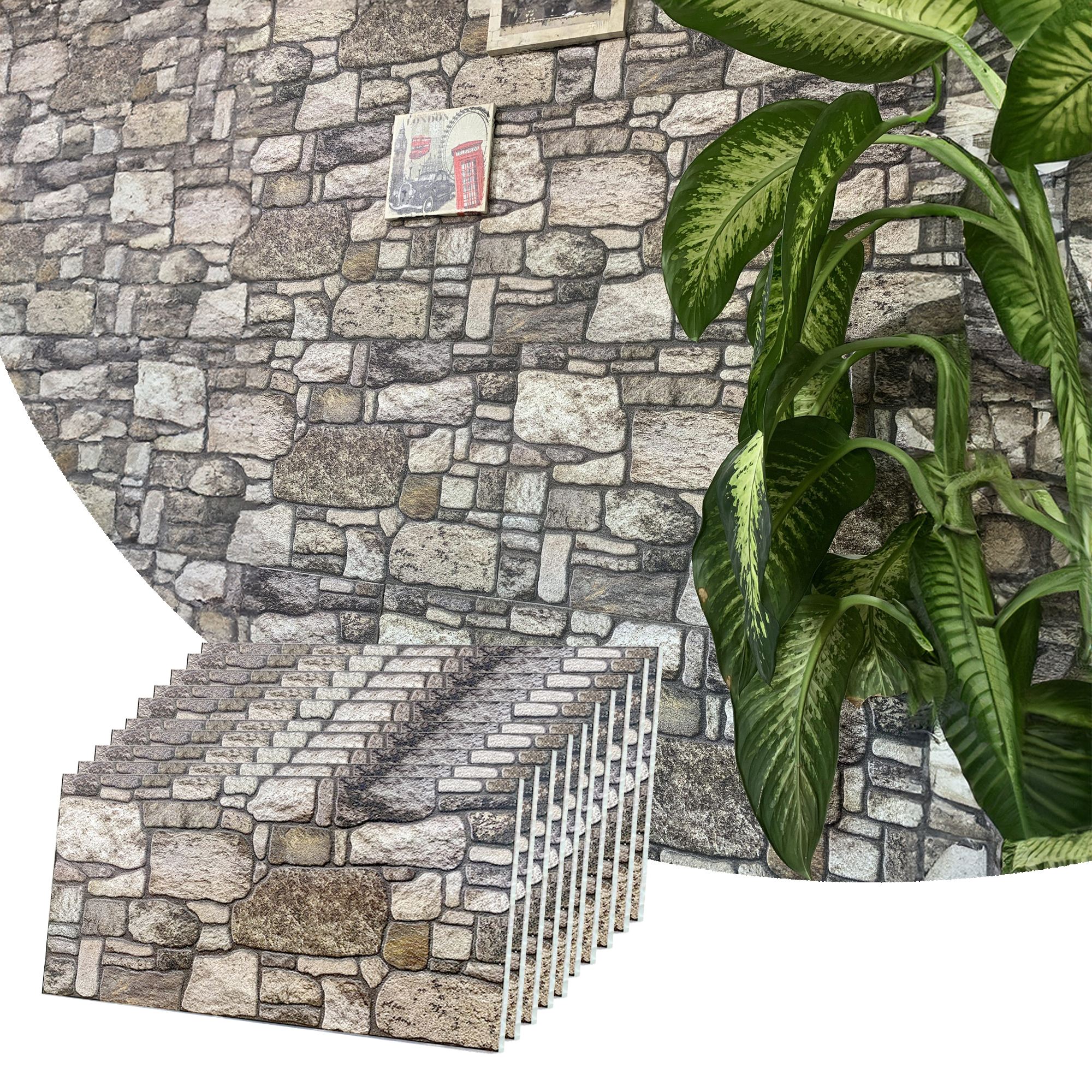 Dundee Deco 3D Wall Panels - Cladding, Taupe Grey Stone Look Wall Paneling, Styrofoam Facing for Interior and Exterior Applications, DIY, Set of 10, Covers 54 sq ft