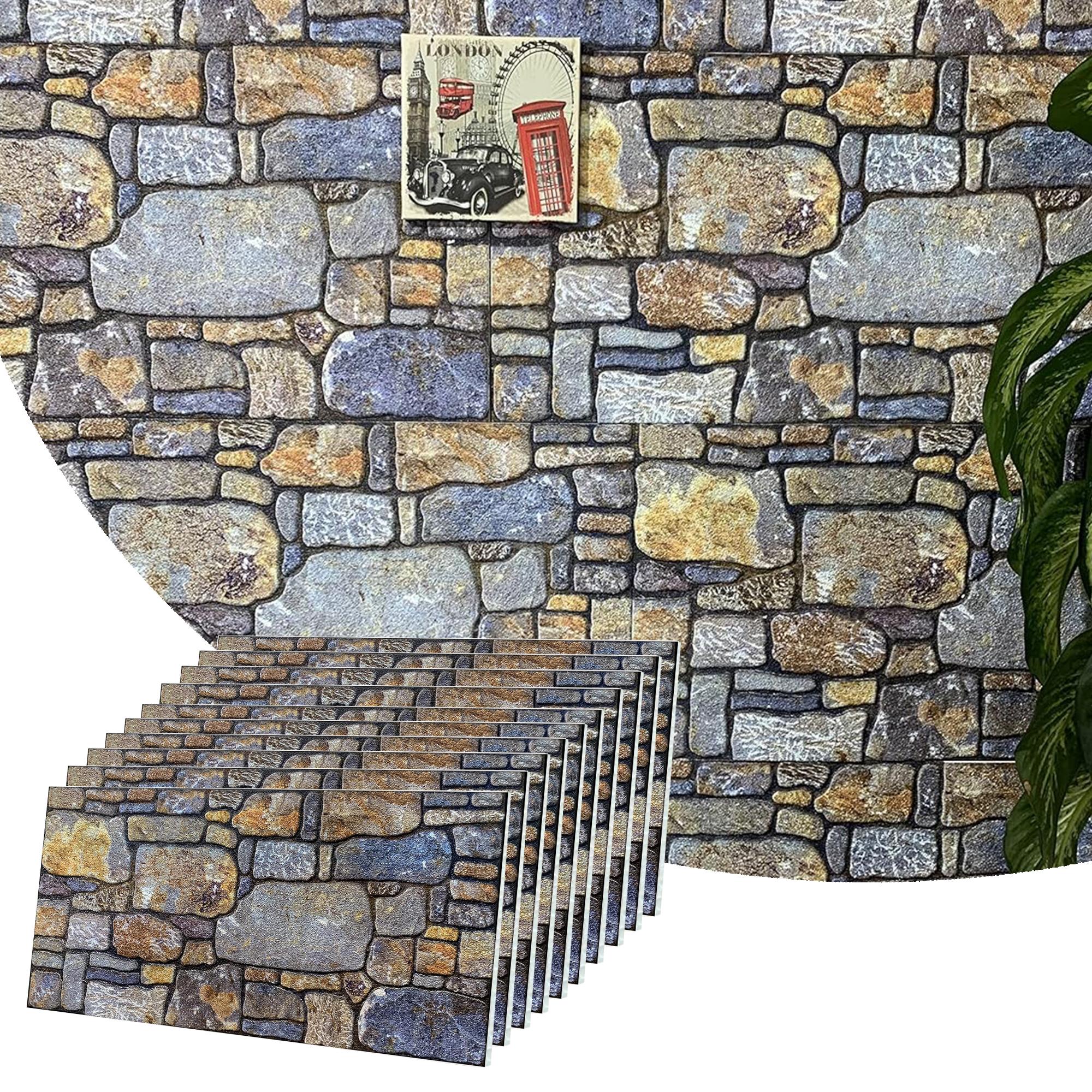 Dundee Deco 3D Wall Panels - Cladding, Periwinkle Ginger Stone Look Wall Paneling, Styrofoam Facing for Interior and Exterior Applications, DIY, Set of 10, Covers 54 sq ft