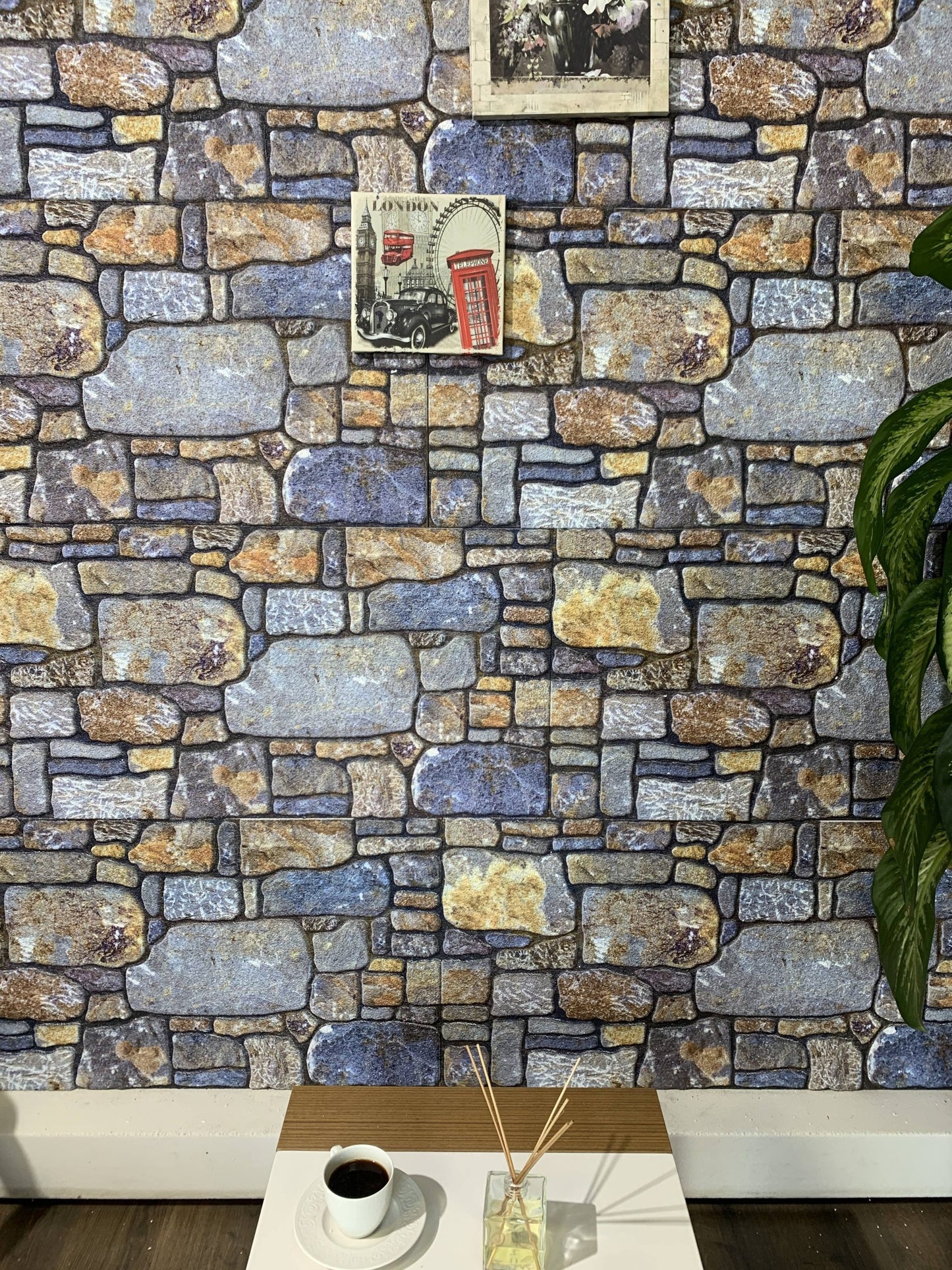 Outlet Periwinkle Ginger Stone Look Wall Paneling, Styrofoam Facing, Single Panel, Covers 5.4 sq ft