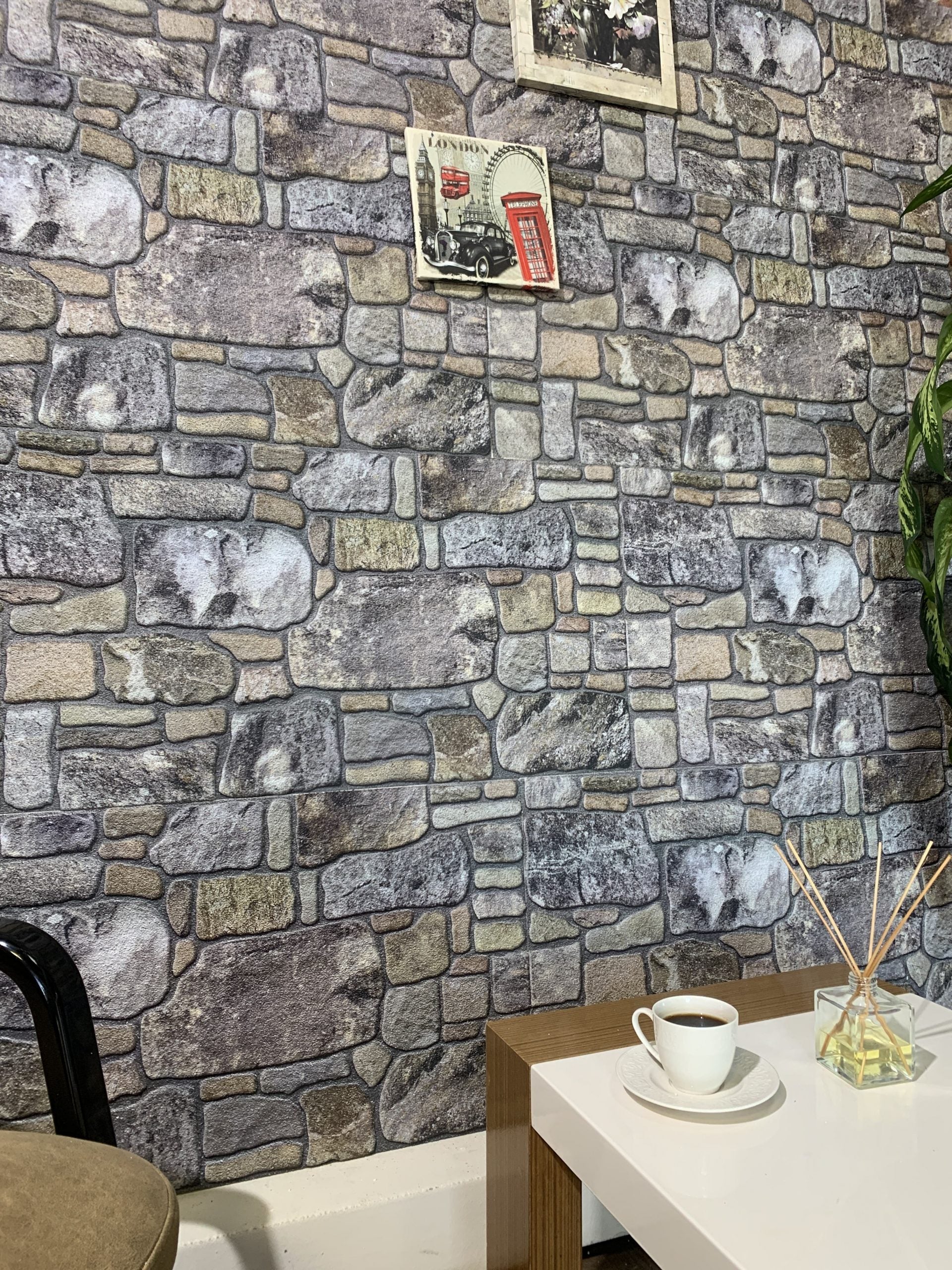 Outlet Lavender Grey Ecru Stone Look Wall Paneling, Styrofoam Facing, Single Panel, Covers 5.4 sq ft