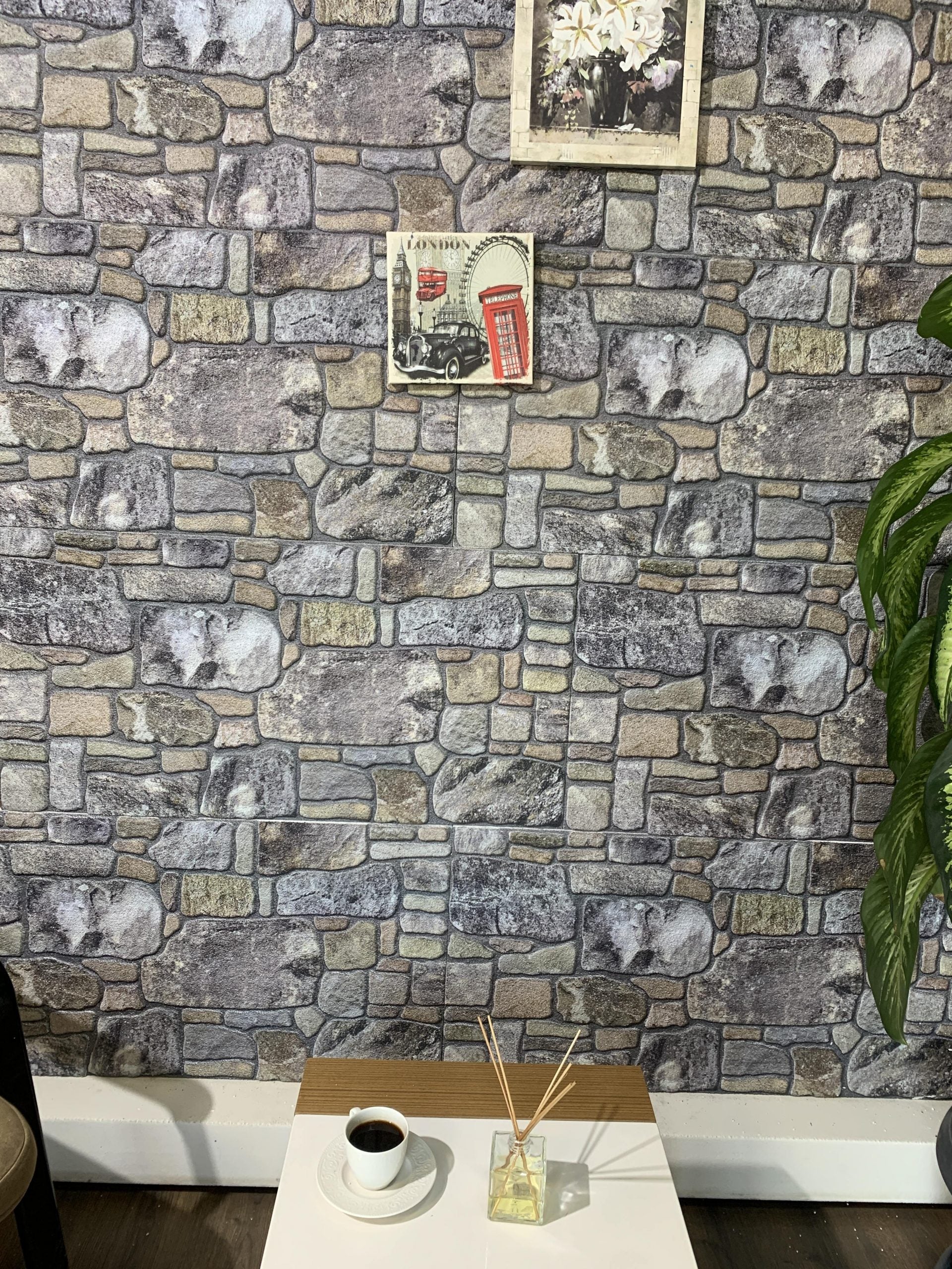 Dundee Deco 3D Wall Panels - Cladding, Lavender Grey Ecru Stone Look Wall Paneling, Styrofoam Facing for Interior and Exterior Applications, DIY, Set of 10, Covers 54 sq ft