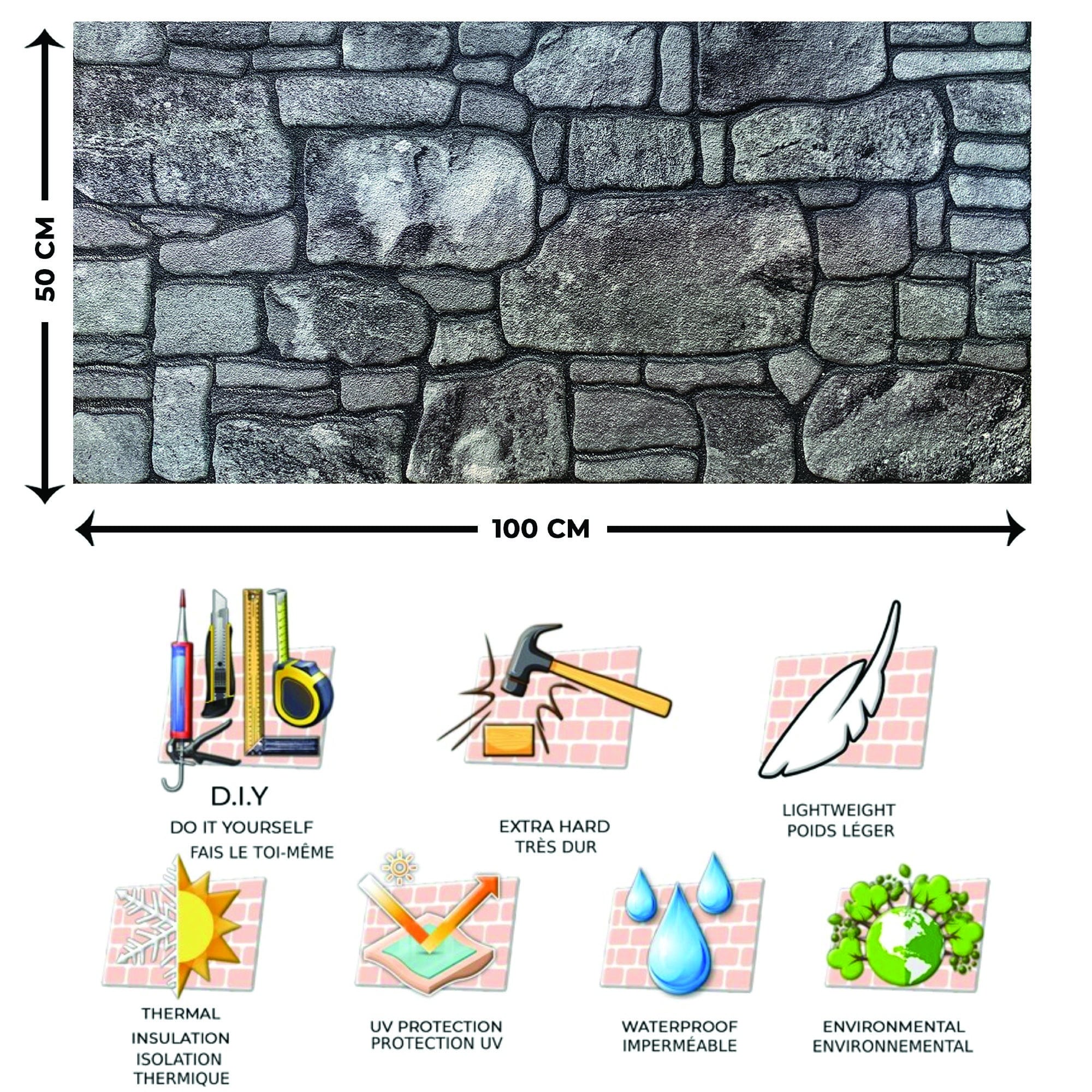 Outlet Charcoal Grey Stone Look Wall Paneling, Styrofoam Facing, Single Panel, Covers 5.4 sq ft