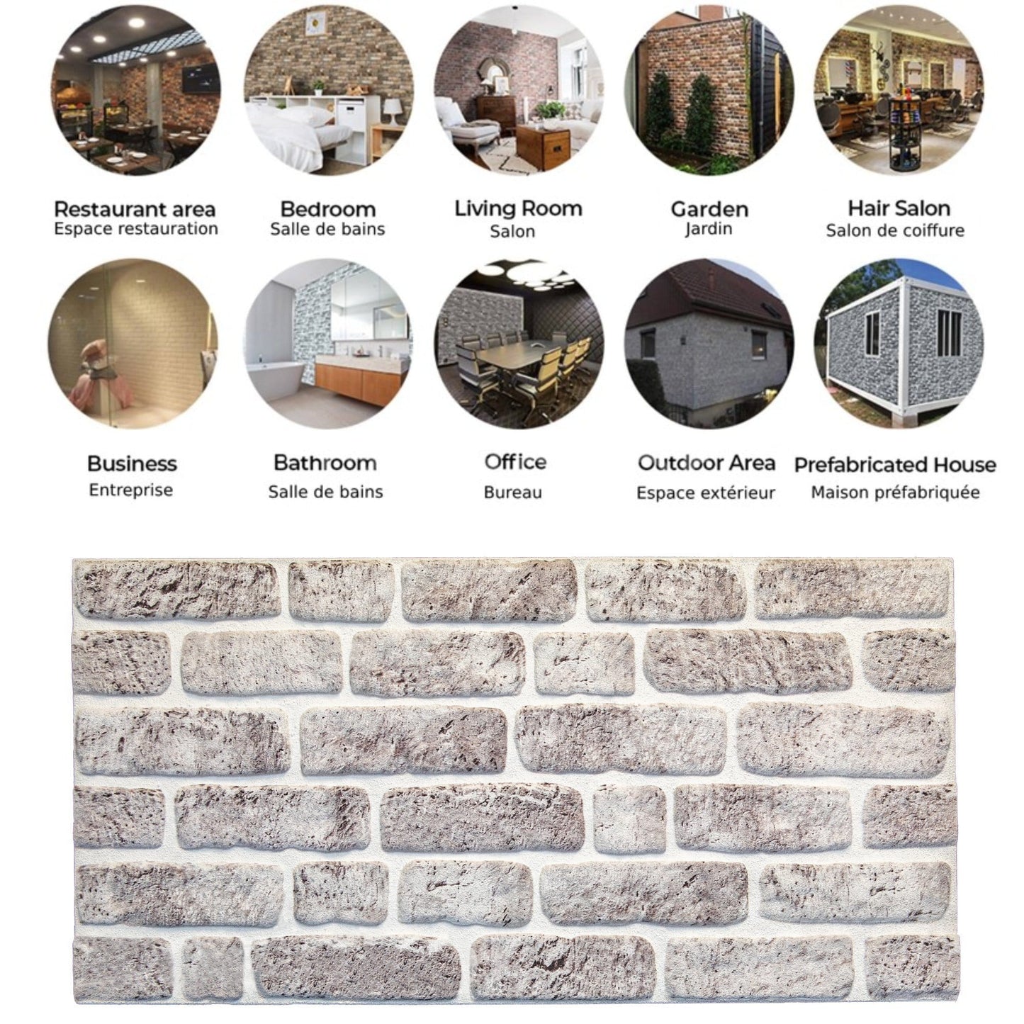 3D Wall Panels Brick Effect - Cladding, White Grey Stone Look Wall Paneling, Styrofoam Facing for Living room, Kitchen, Bathroom, Balcony, Bedroom, Set of 10, Covers 53 sq ft