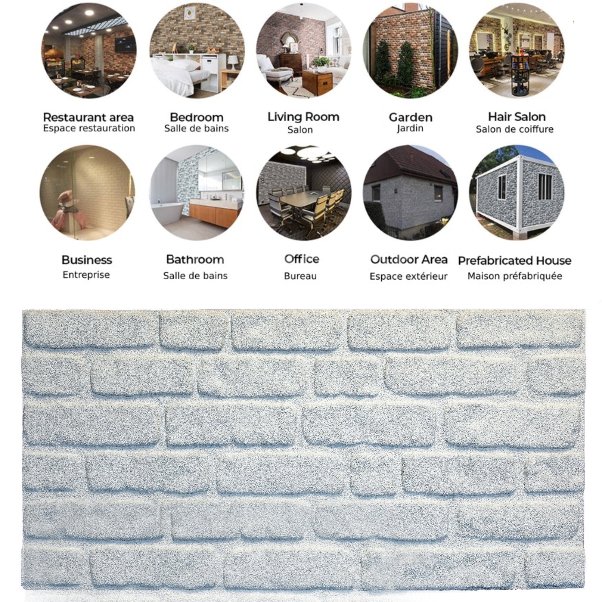 3D Wall Panels Brick Effect - Cladding, White Stone Look Wall Paneling, Styrofoam Facing for Living room, Kitchen, Bathroom, Balcony, Bedroom, Set of 10, Covers 53 sq ft
