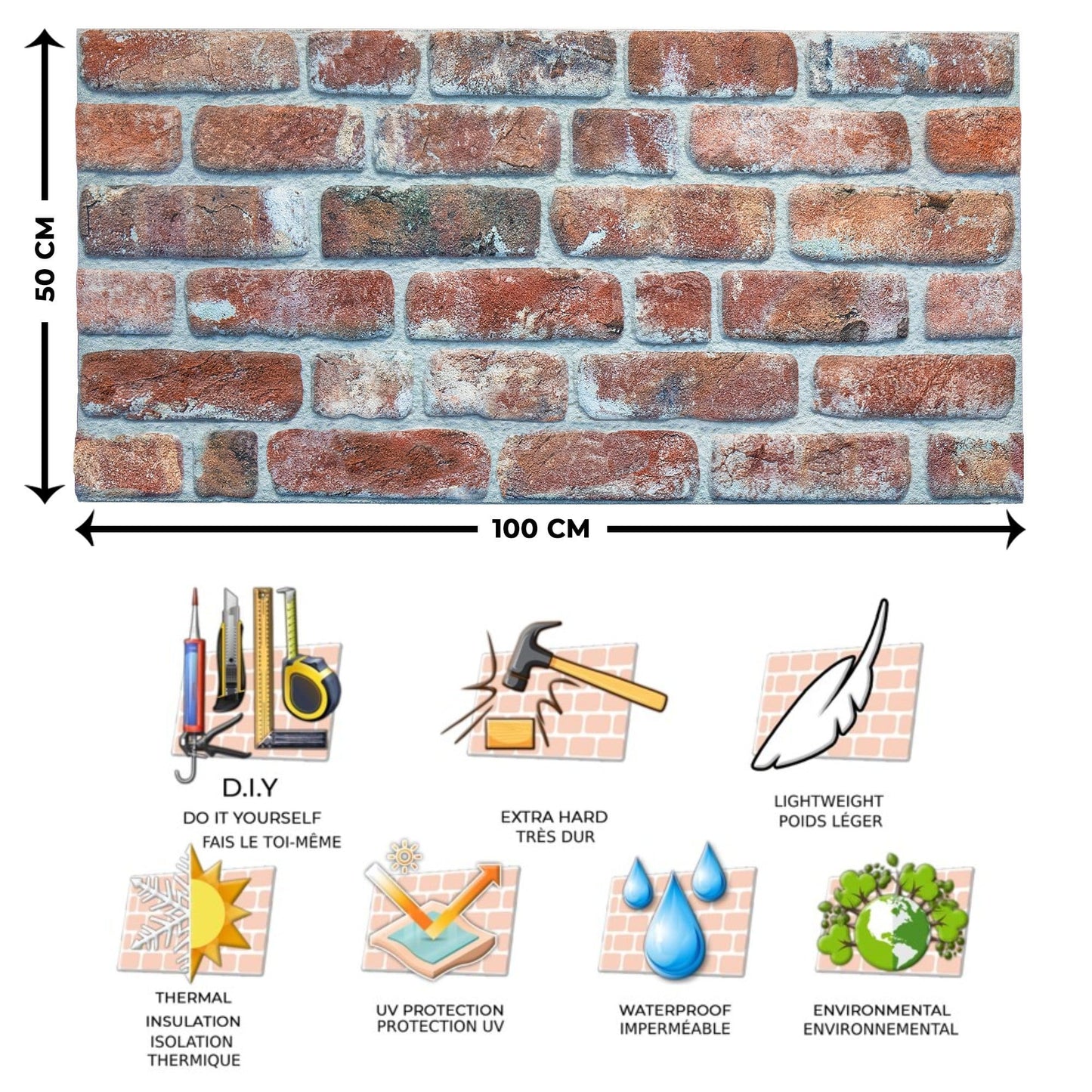 Outlet Red Brown Brick Look Wall Paneling, Styrofoam Facing, Single Panel, Covers 5.4 sq ft