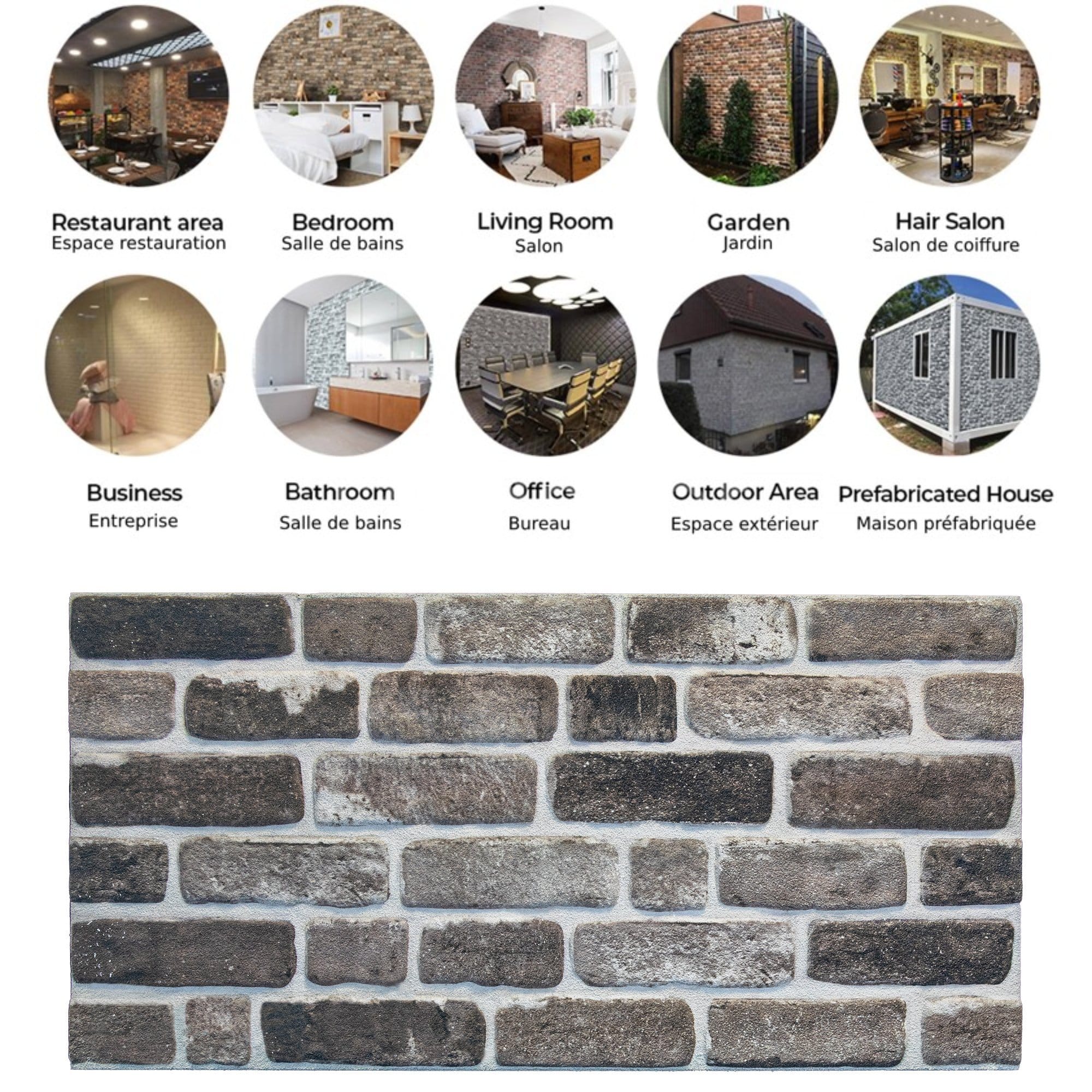 3D Wall Panels Brick Effect - Cladding, Grey Black Stone Look Wall Paneling, Styrofoam Facing for Living room, Kitchen, Bathroom, Balcony, Bedroom, Set of 10, Covers 53 sq ft