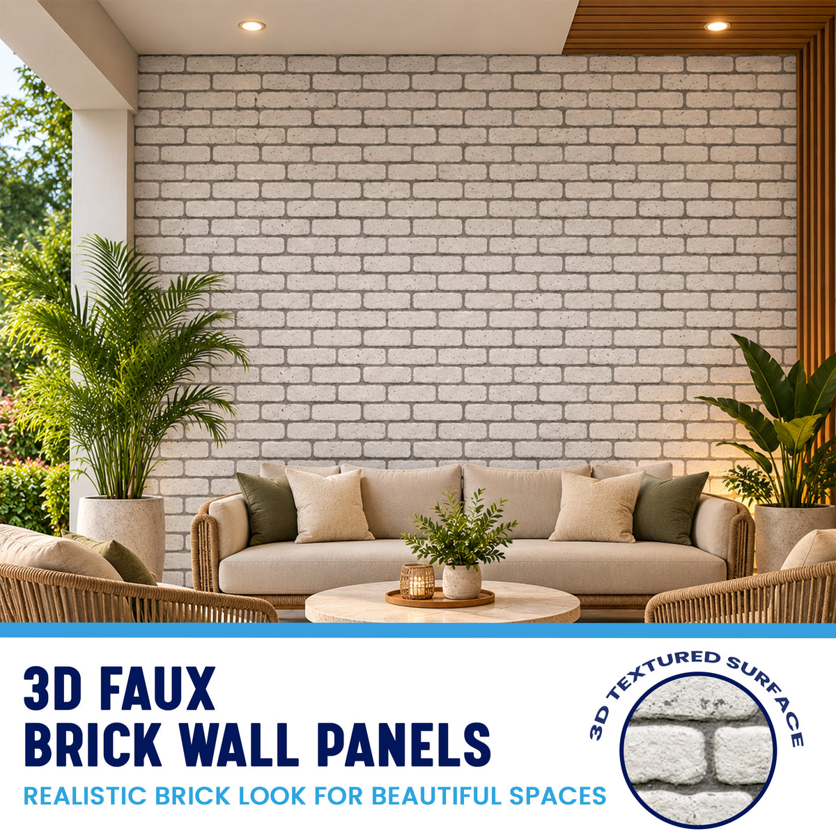 3D Faux Brick Wall Panels, White, Styrofoam