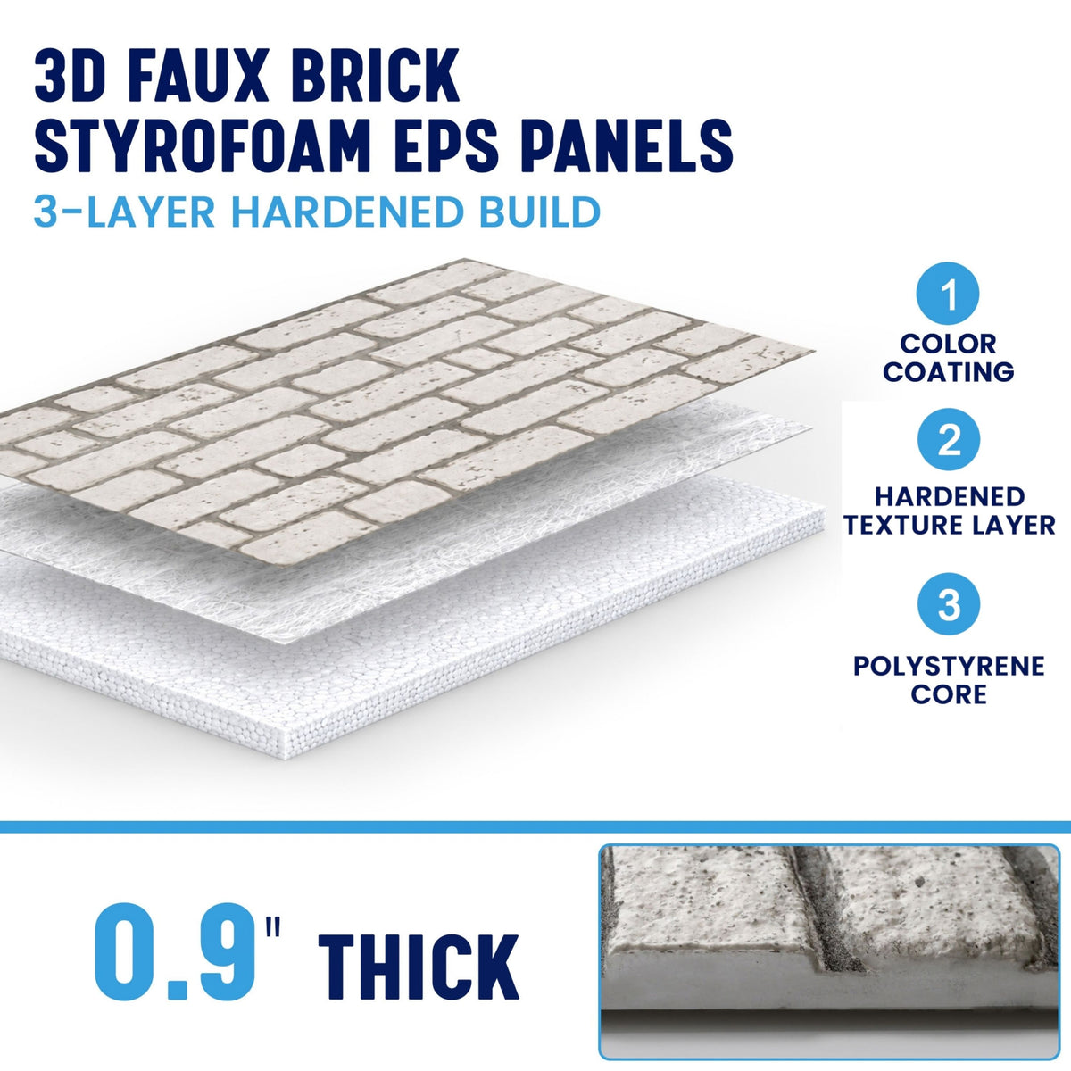 3D Faux Brick Wall Panels, White, Styrofoam