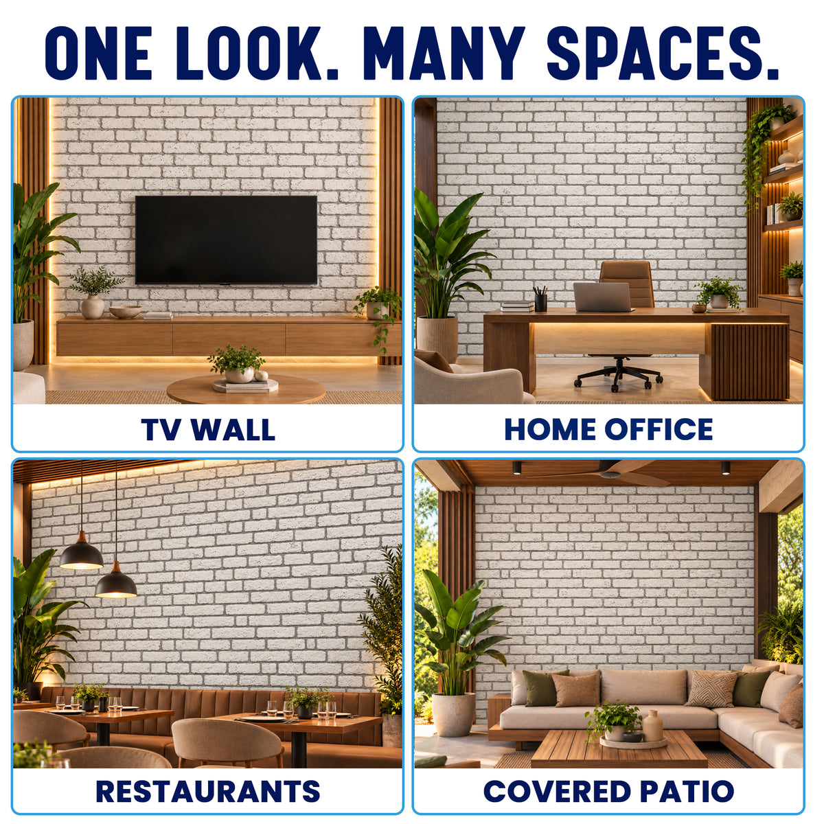 3D Faux Brick Wall Panels, White, Styrofoam