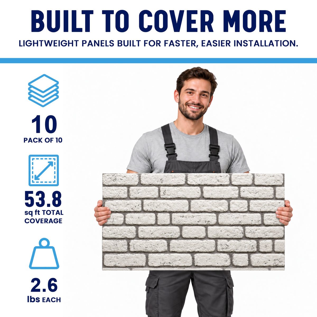 3D Faux Brick Wall Panels, White, Styrofoam