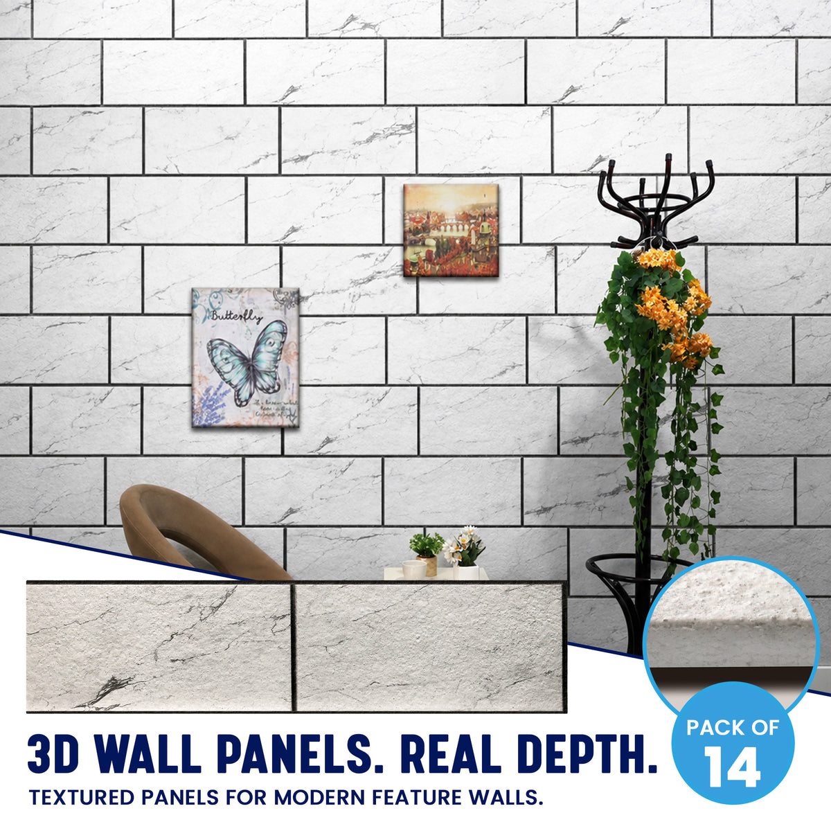 Stacked Stone Wall Panels, White & Grey, Styrofoam