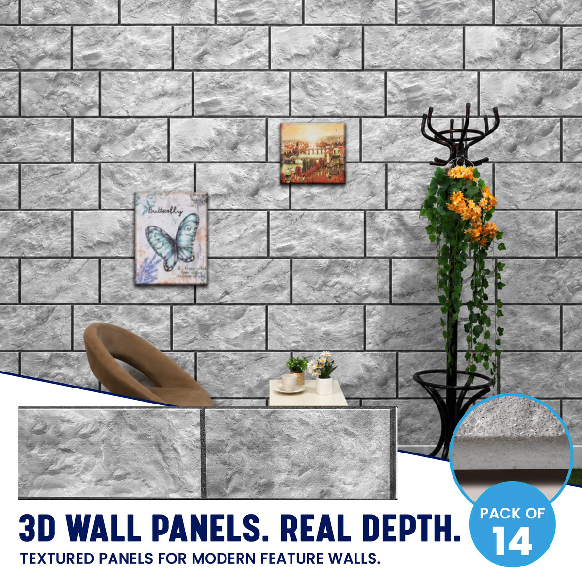 Stacked Stone Wall Panels, Grey & Charcoal, Styrofoam