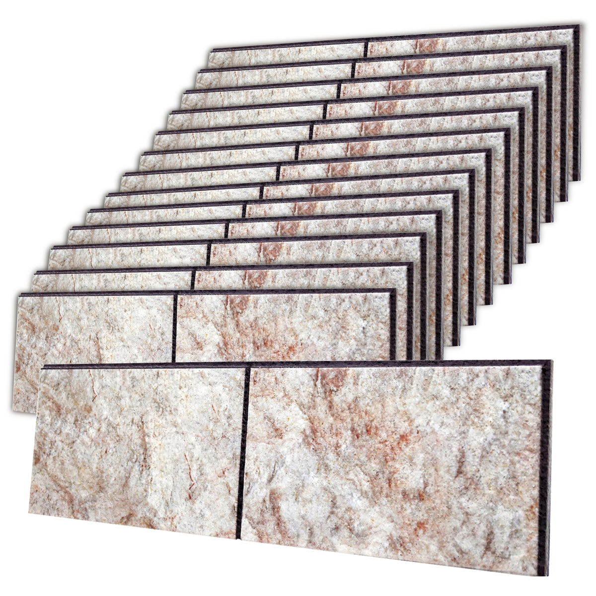 Stacked Stone Wall Panels, Greige, Terracotta & Blue, Styrofoam