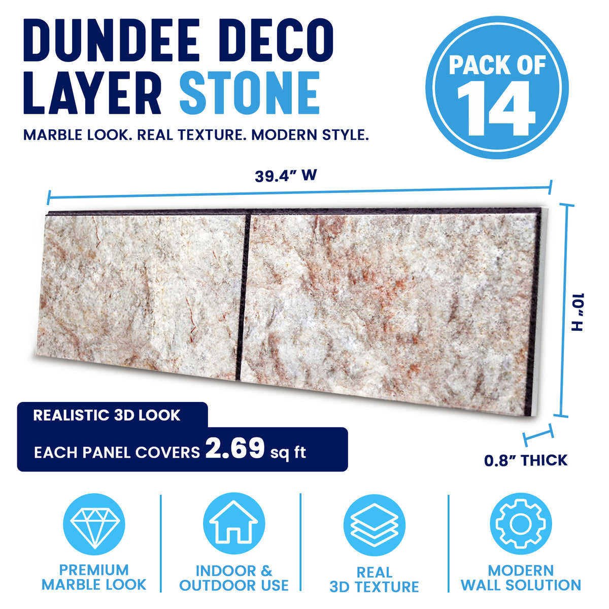 Stacked Stone Wall Panels, Greige, Terracotta & Blue, Styrofoam