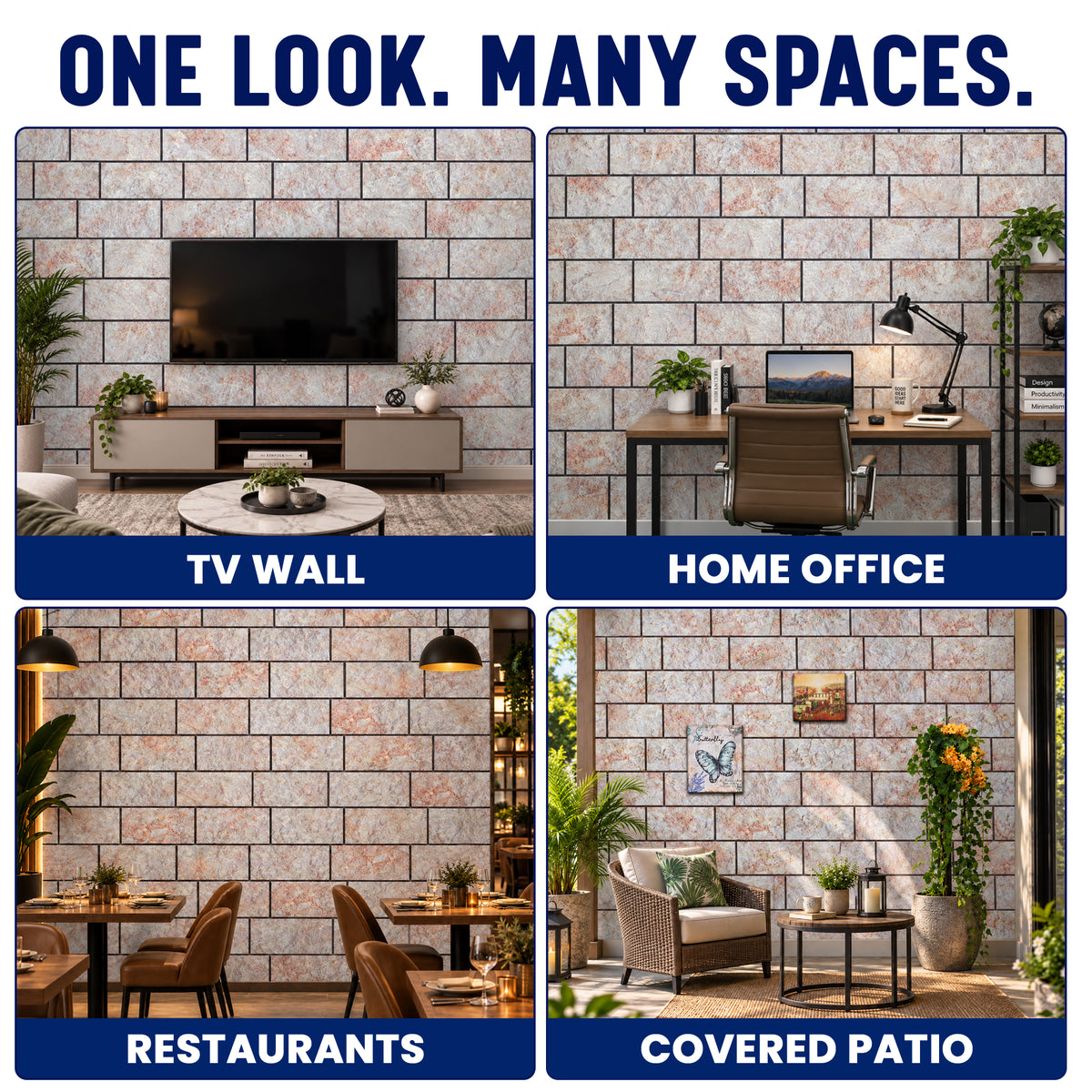 Stacked Stone Wall Panels, Greige, Terracotta & Blue, Styrofoam