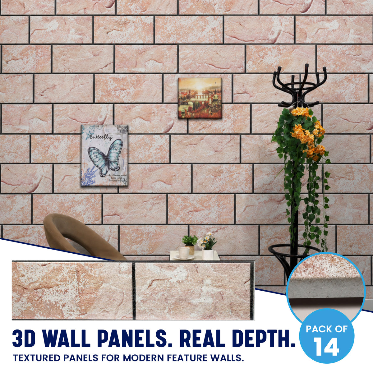 Stacked Stone Wall Panels, Beige & Peach, Styrofoam