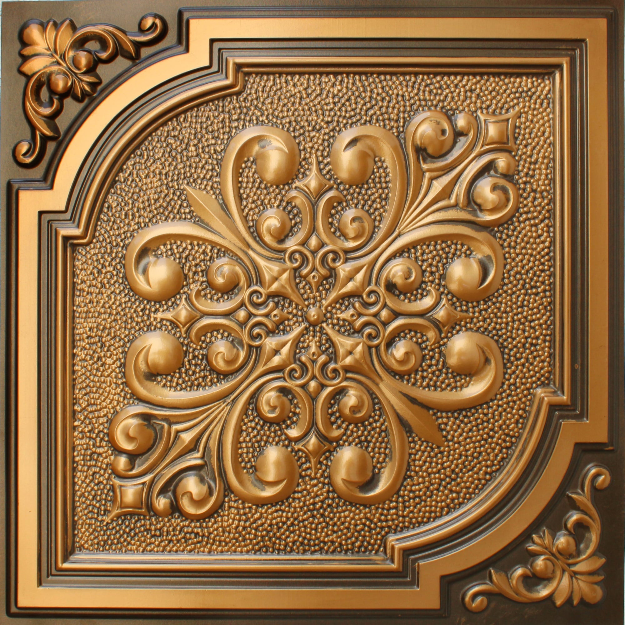 Victorian Botanical Antique Gold Glue Up or Lay In, PVC 3D Decorative Ceiling Panel, 2 ft X 2 ft (60cm X 60cm), 4 sq ft (0.37 sq m) each - Single