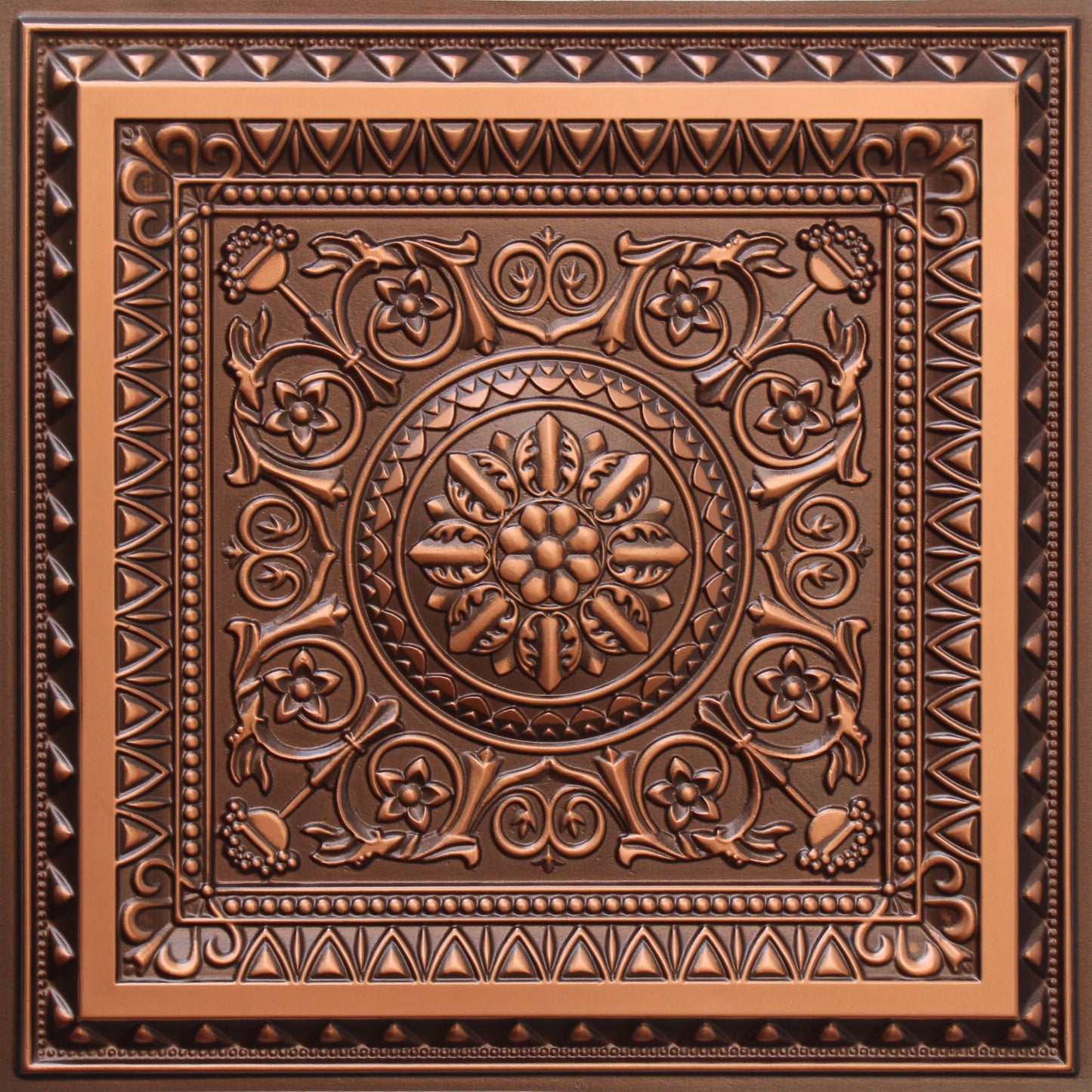 Victorian Floral Antique Copper Glue Up or Lay In, PVC 3D Decorative Ceiling Panel, 2 ft X 2 ft (60cm X 60cm), 4 sq ft (0.37 sq m) each - Single