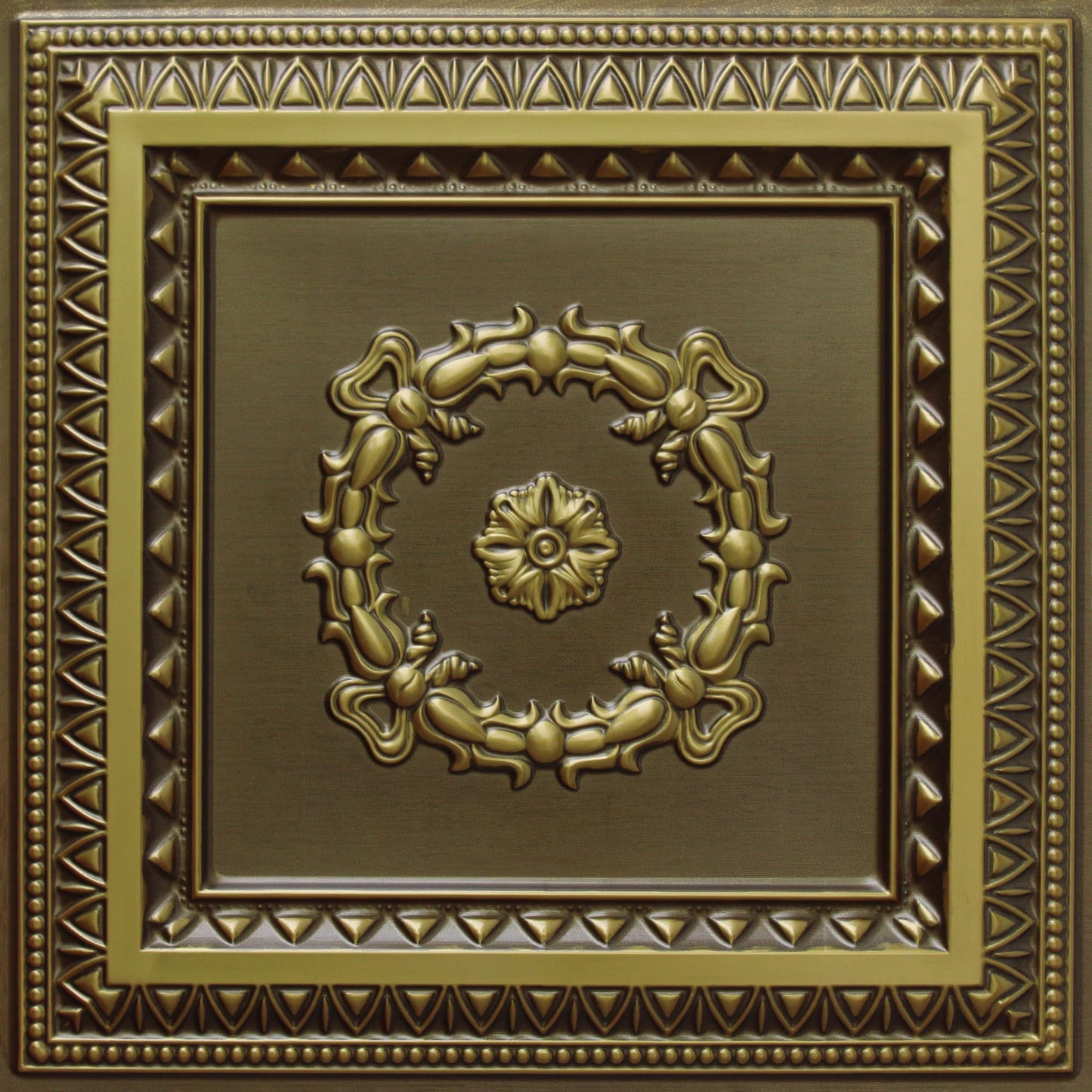 Rustic Traditional Antique Brass Glue Up or Lay In, PVC 3D Decorative Ceiling Panel, 2 ft X 2 ft (60cm X 60cm), 4 sq ft (0.37 sq m) each - Single
