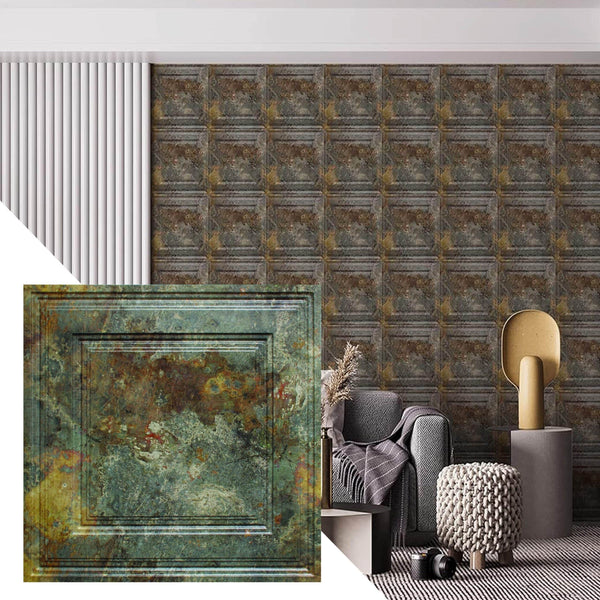 Rustic Traditional Simply Rustic Lay In, PVC 3D Decorative Ceiling Panel, 2 ft X 2 ft (60cm X 60cm), 4 sq ft (0.37 sq m) each - Single