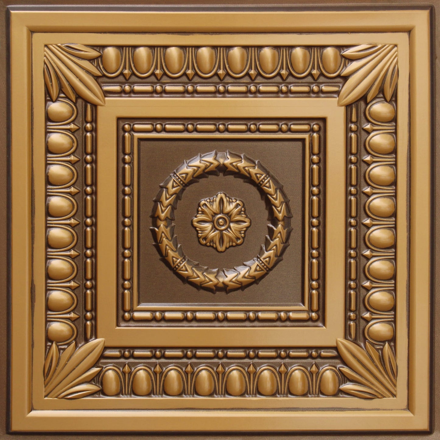 Rustic Botanical Antique Gold Glue Up or Lay In, PVC 3D Decorative Ceiling Panel, 2 ft X 2 ft (60cm X 60cm), 4 sq ft (0.37 sq m) each - Single
