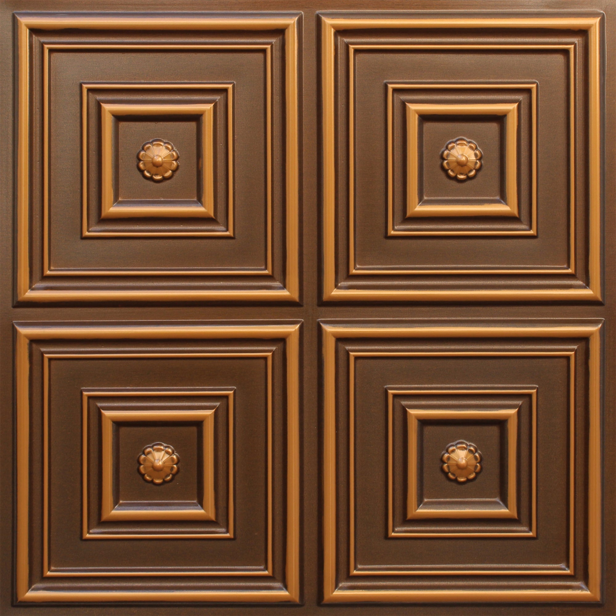 Rustic Patchwork Antique Gold Glue Up, PVC 3D Decorative Ceiling Panel, 2 ft X 2 ft (62cm X 62cm), 4 sq ft (0.37 sq m) each - Single