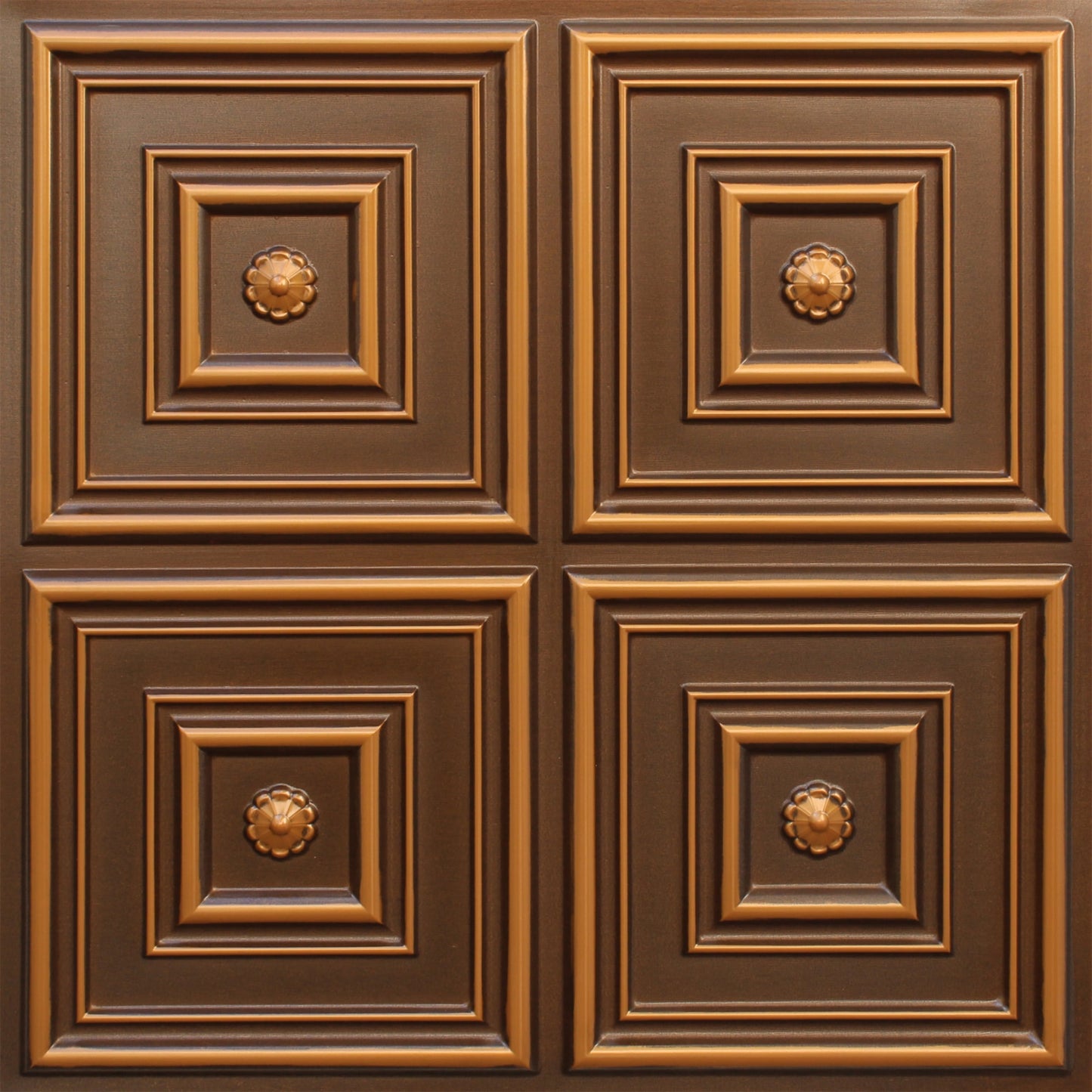 Rustic Patchwork Antique Gold Glue Up, PVC 3D Decorative Ceiling Panel, 2 ft X 2 ft (62cm X 62cm), 4 sq ft (0.37 sq m) each - Single