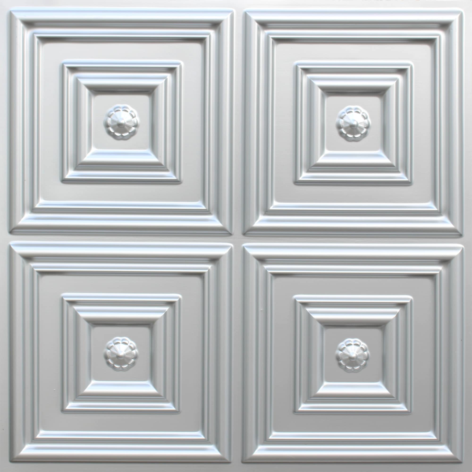 Modern Patchwork Silver Glue Up, PVC 3D Decorative Ceiling Panel, 2 ft X 2 ft (62cm X 62cm), 4 sq ft (0.37 sq m) each - Single
