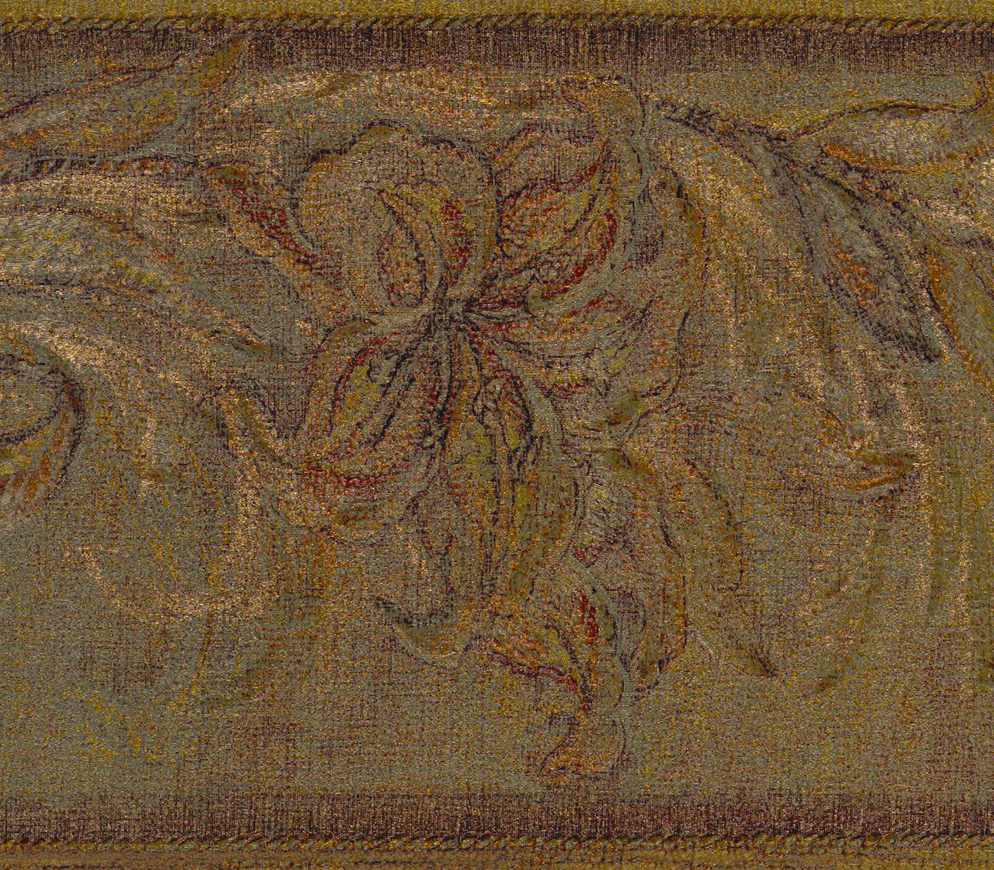 Prepasted Wallpaper Border - Abstract Gold, Brown Flowers, Leaves Wall Border Retro Design, 15 ft x 5 in (4.57m x 12.7cm)