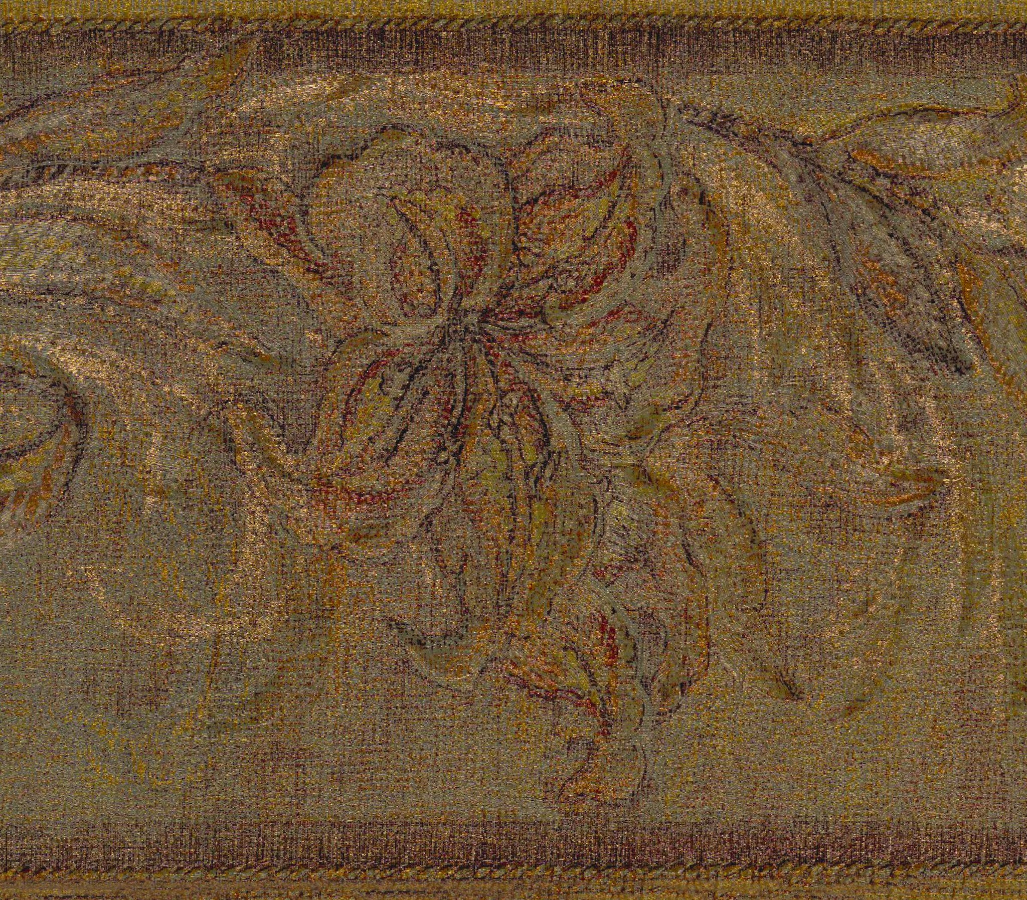 Prepasted Wallpaper Border - Abstract Gold, Brown Flowers, Leaves Wall Border Retro Design, 15 ft x 5 in (4.57m x 12.7cm)