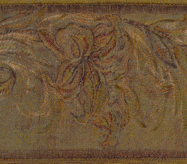 Prepasted Wallpaper Border - Abstract Gold, Brown Flowers, Leaves Wall Border Retro Design, 15 ft x 5 in (4.57m x 12.7cm)