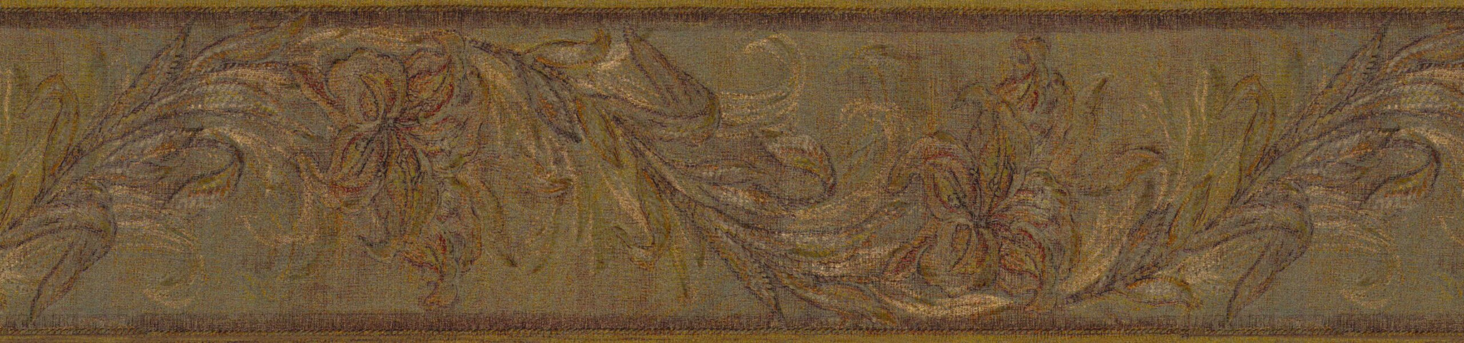 Prepasted Wallpaper Border - Abstract Gold, Brown Flowers, Leaves Wall Border Retro Design, 15 ft x 5 in (4.57m x 12.7cm)