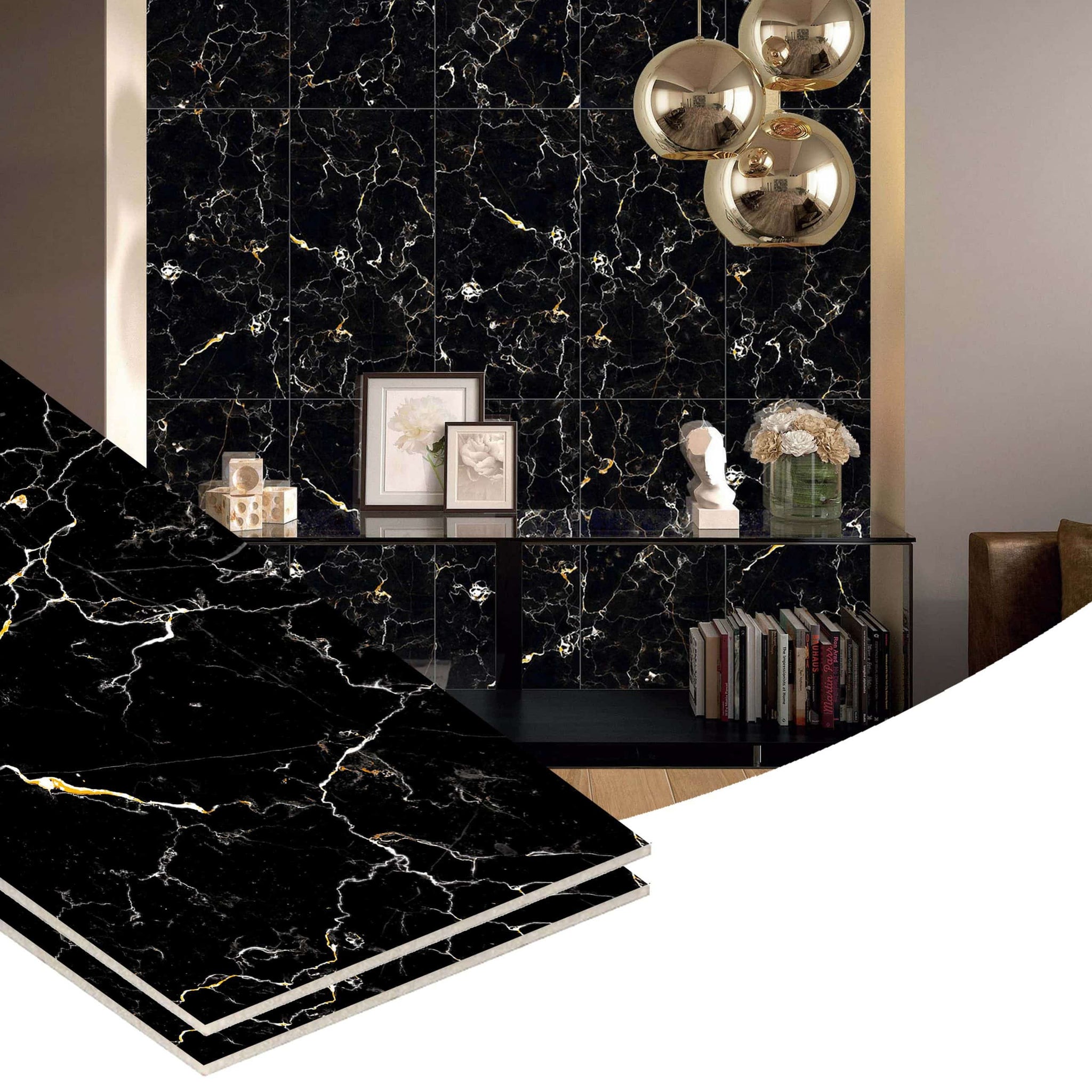 Peel and Stick Wall Panels in Black, White, Gold, 24 in X 12 in