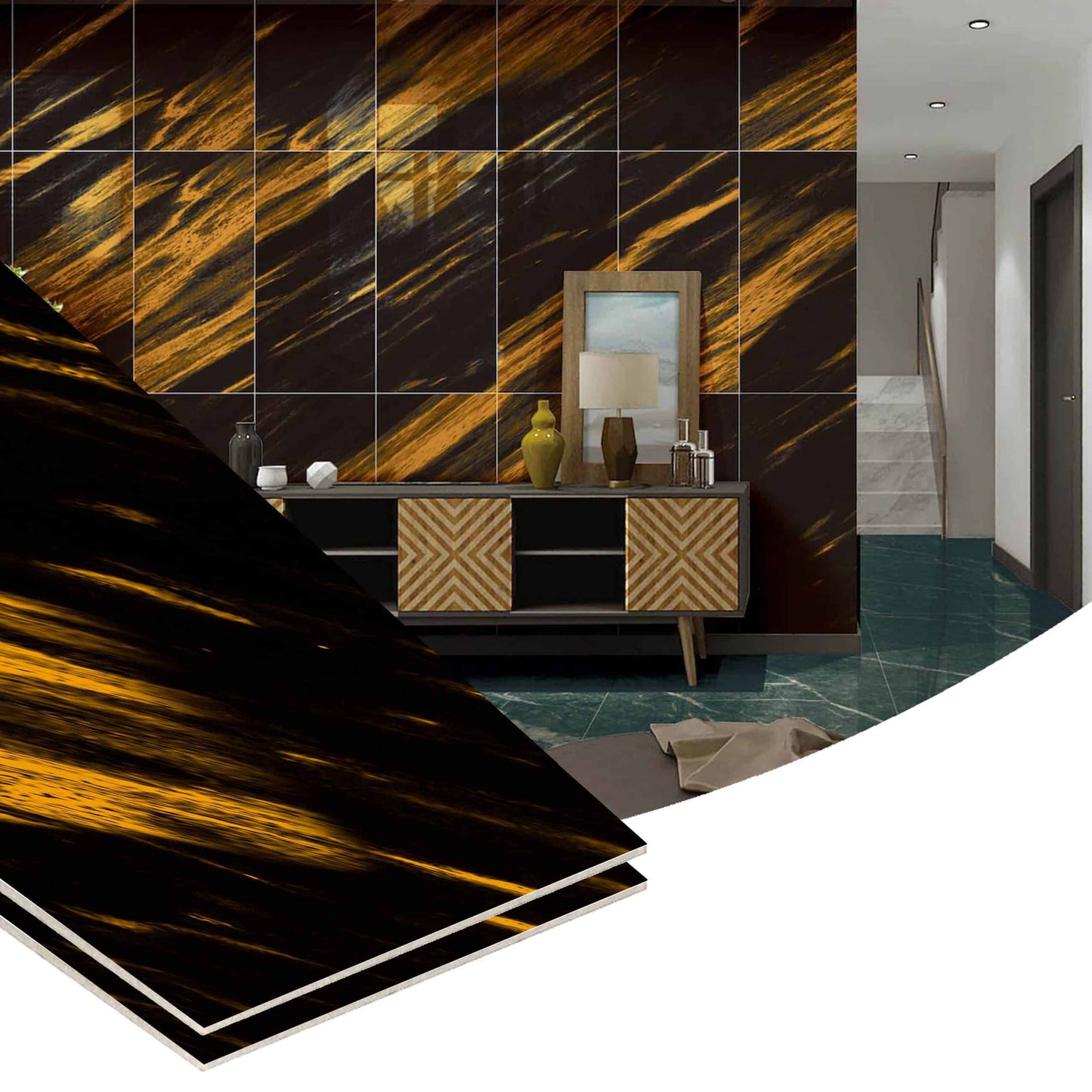 Peel and Stick Wall Panels in Black, Gold, 24 in X 12 in
