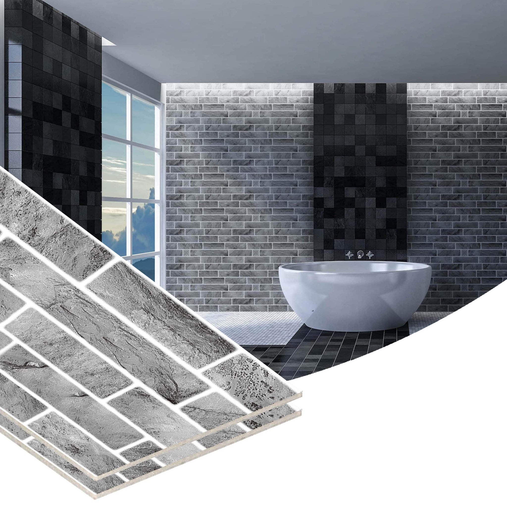 Peel and Stick Wall Panels in Charcoal, 24 in X 12 in