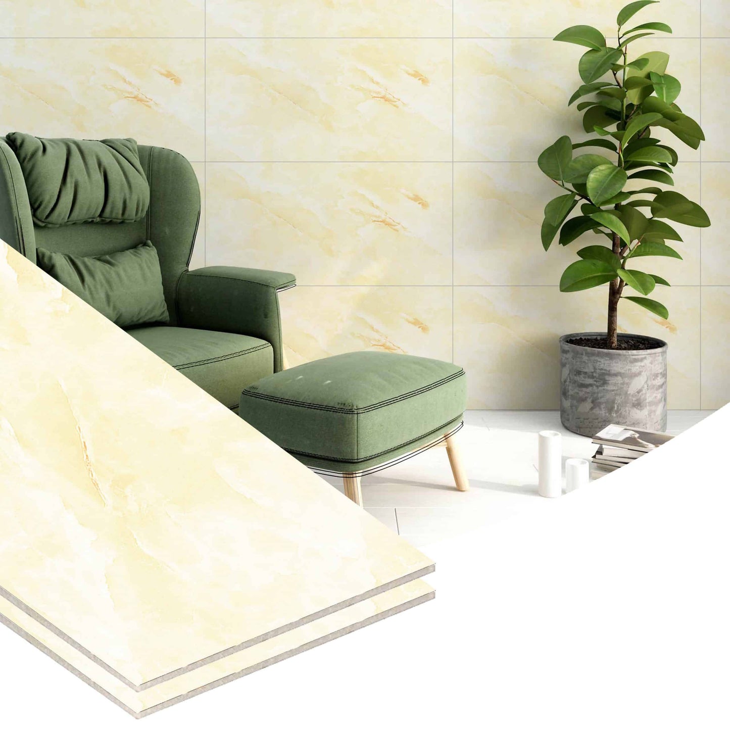 Peel and Stick Wall Panels in Yellow, White, 24 in X 12 in