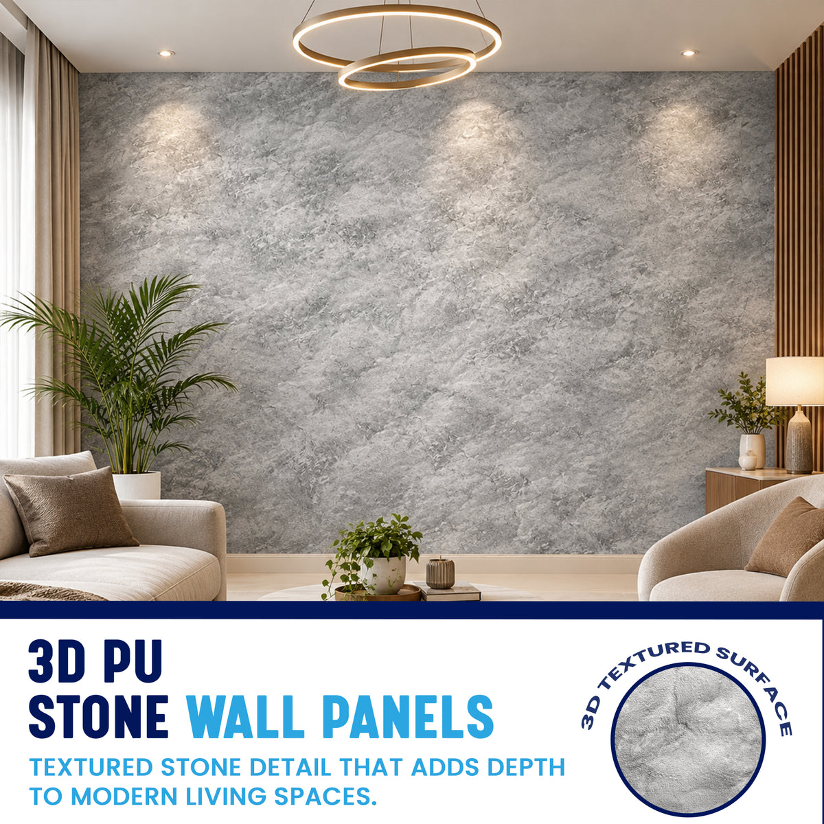 3D PU Stone Wall Panels, Charcoal & Grey, Styrofoam
