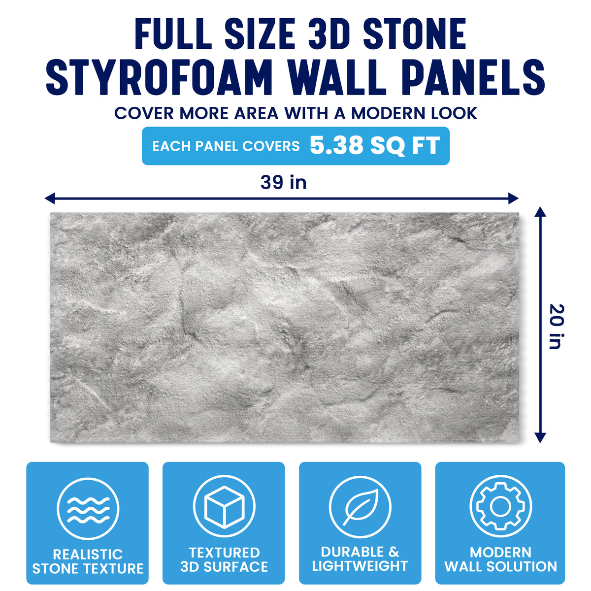 3D PU Stone Wall Panels, Charcoal & Grey, Styrofoam