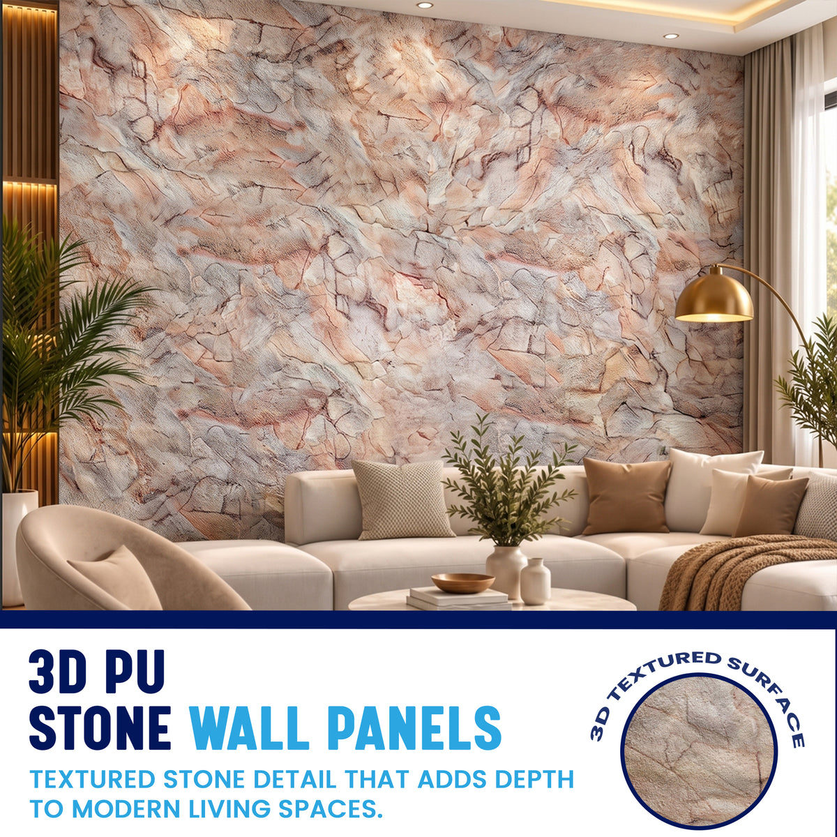 3D PU Stone Wall Panels, Beige & Reddish Brown, Styrofoam