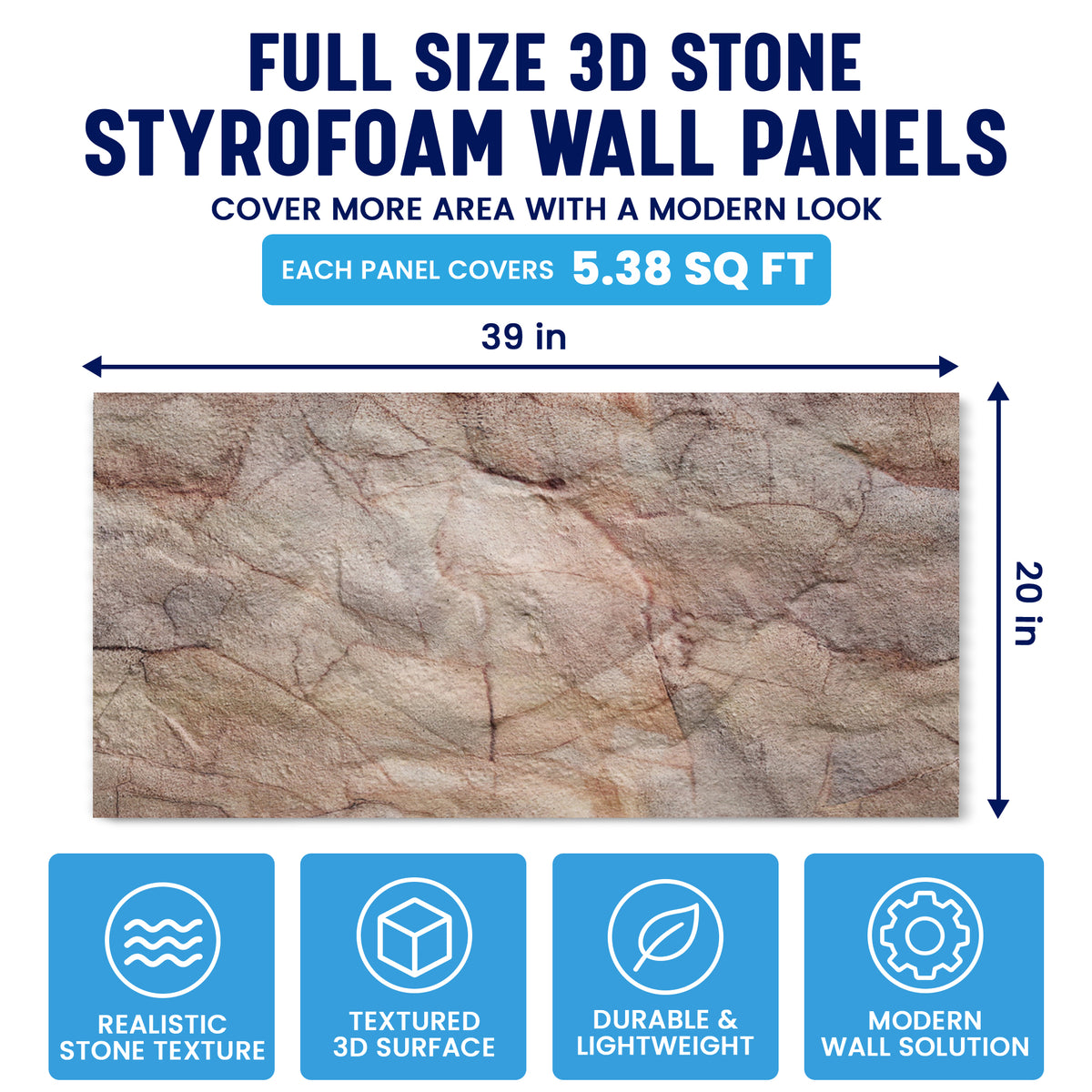 3D PU Stone Wall Panels, Beige & Reddish Brown, Styrofoam