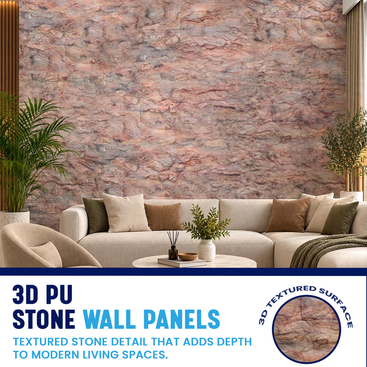3D PU Stone Wall Panels, Reddish Brown & Peach, Styrofoam