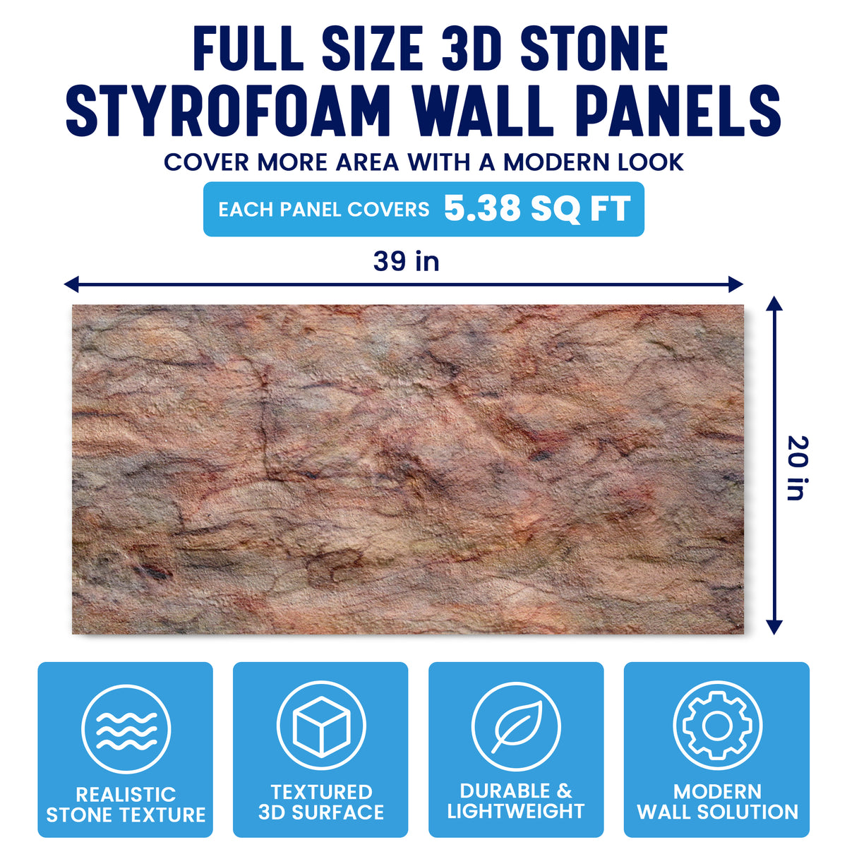 3D PU Stone Wall Panels, Reddish Brown & Peach, Styrofoam