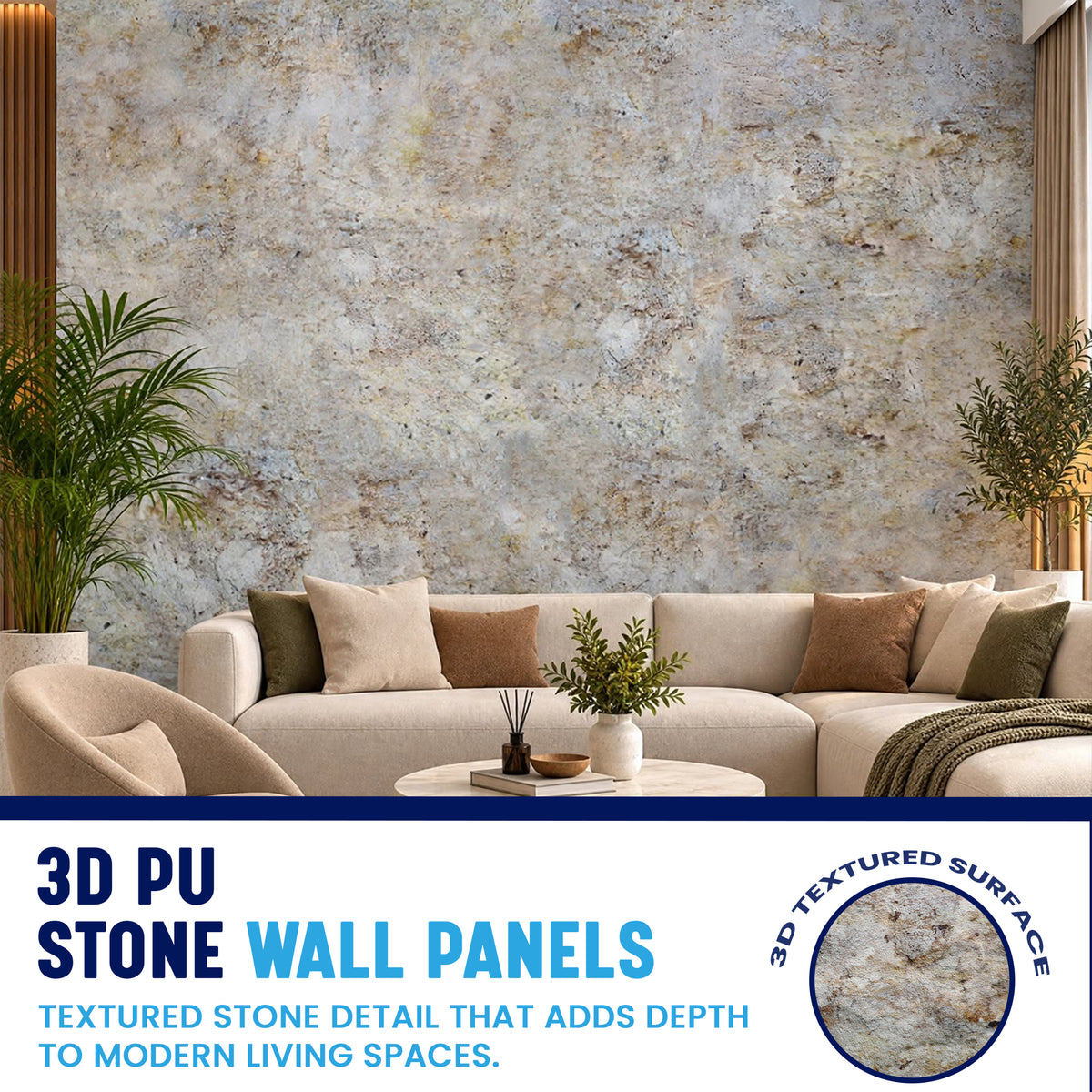 3D PU Stone Wall Panels, Greige, Brown & Blue, Styrofoam