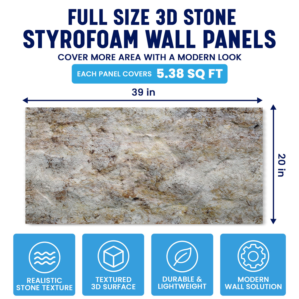 3D PU Stone Wall Panels, Greige, Brown & Blue, Styrofoam