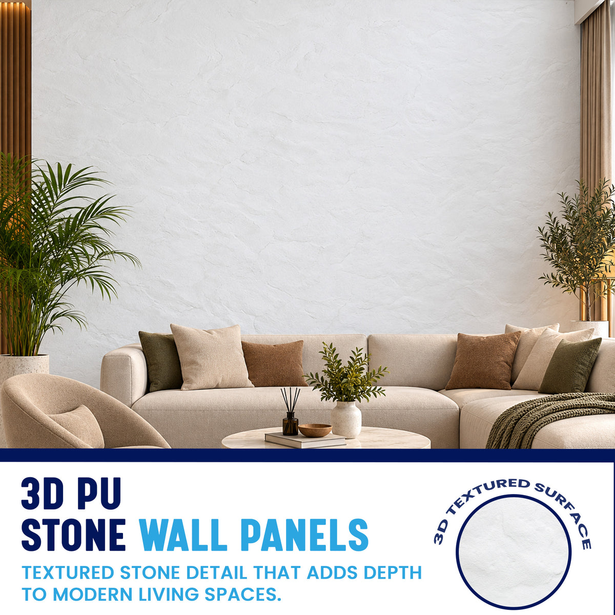 3D PU Stone Wall Panels, White, Styrofoam