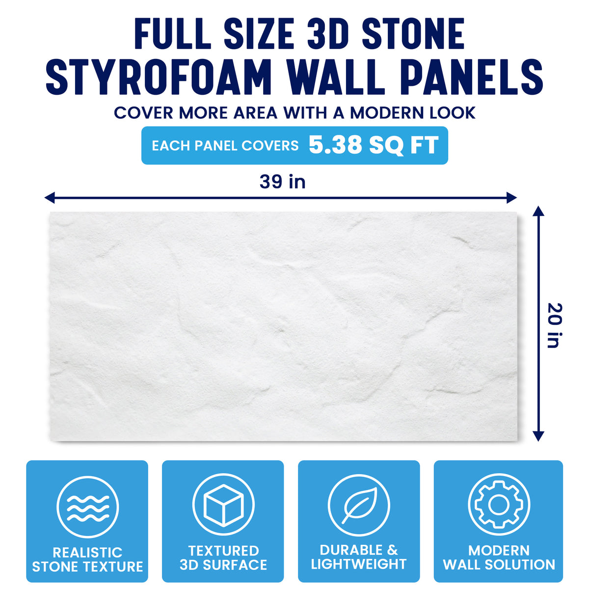 3D PU Stone Wall Panels, White, Styrofoam