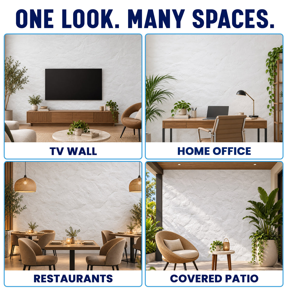 3D PU Stone Wall Panels, White, Styrofoam