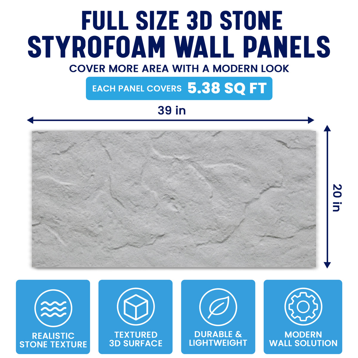 3D PU Stone Wall Panels, Light Grey, Styrofoam