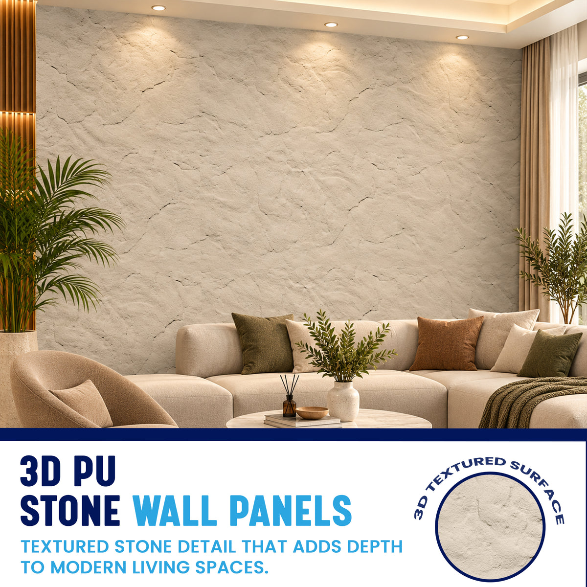 3D PU Stone Wall Panels, Cream, Styrofoam
